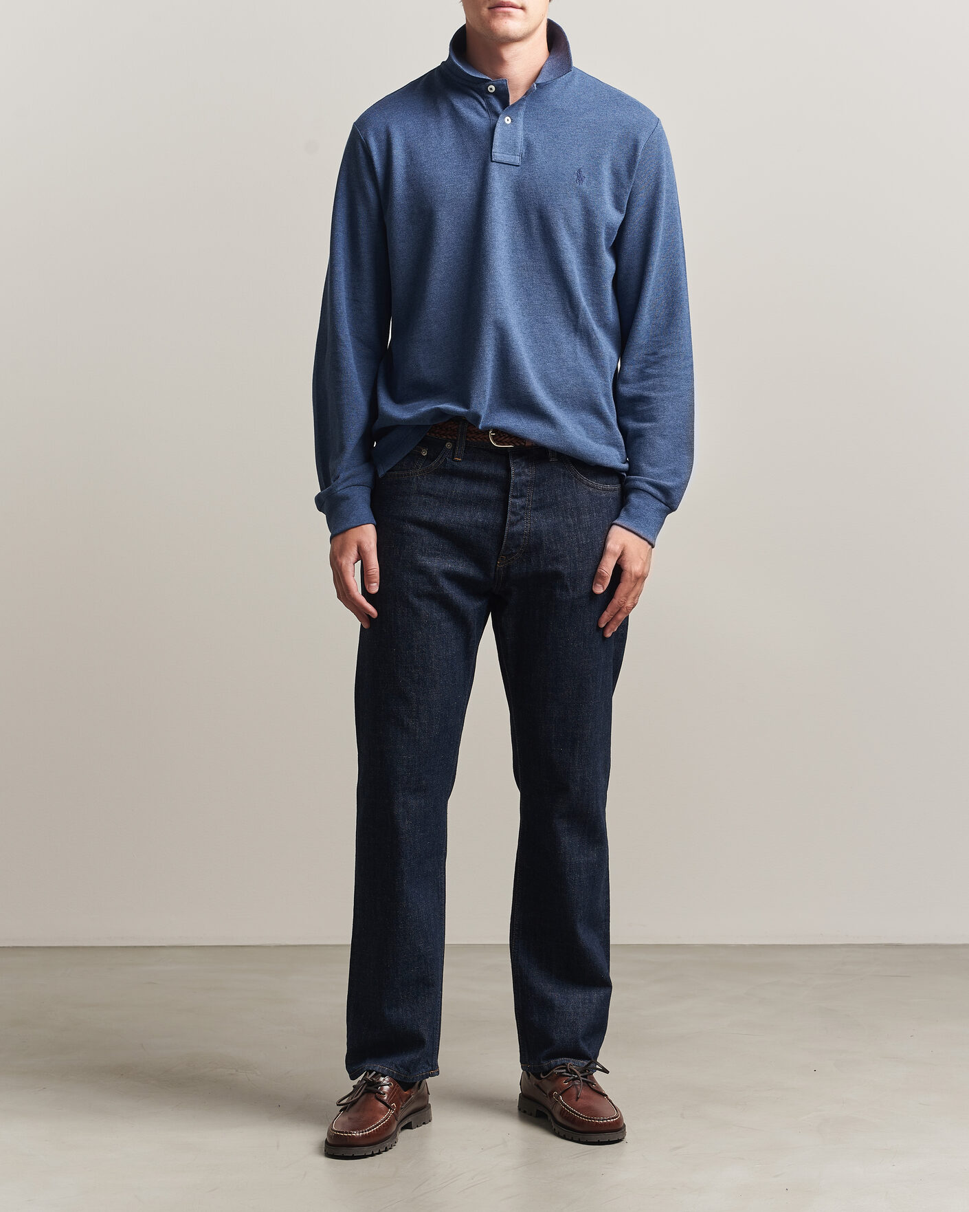 Uomini | Polo | Polo Ralph Lauren | Custom Slim Fit Long Sleeve Polo Derby Blue Heather
