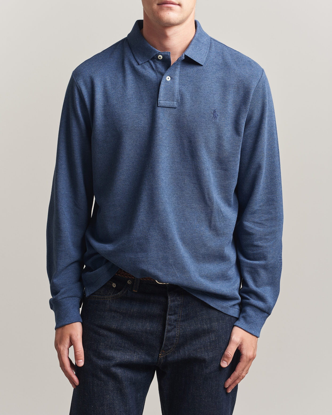 Uomini | Polo | Polo Ralph Lauren | Custom Slim Fit Long Sleeve Polo Derby Blue Heather