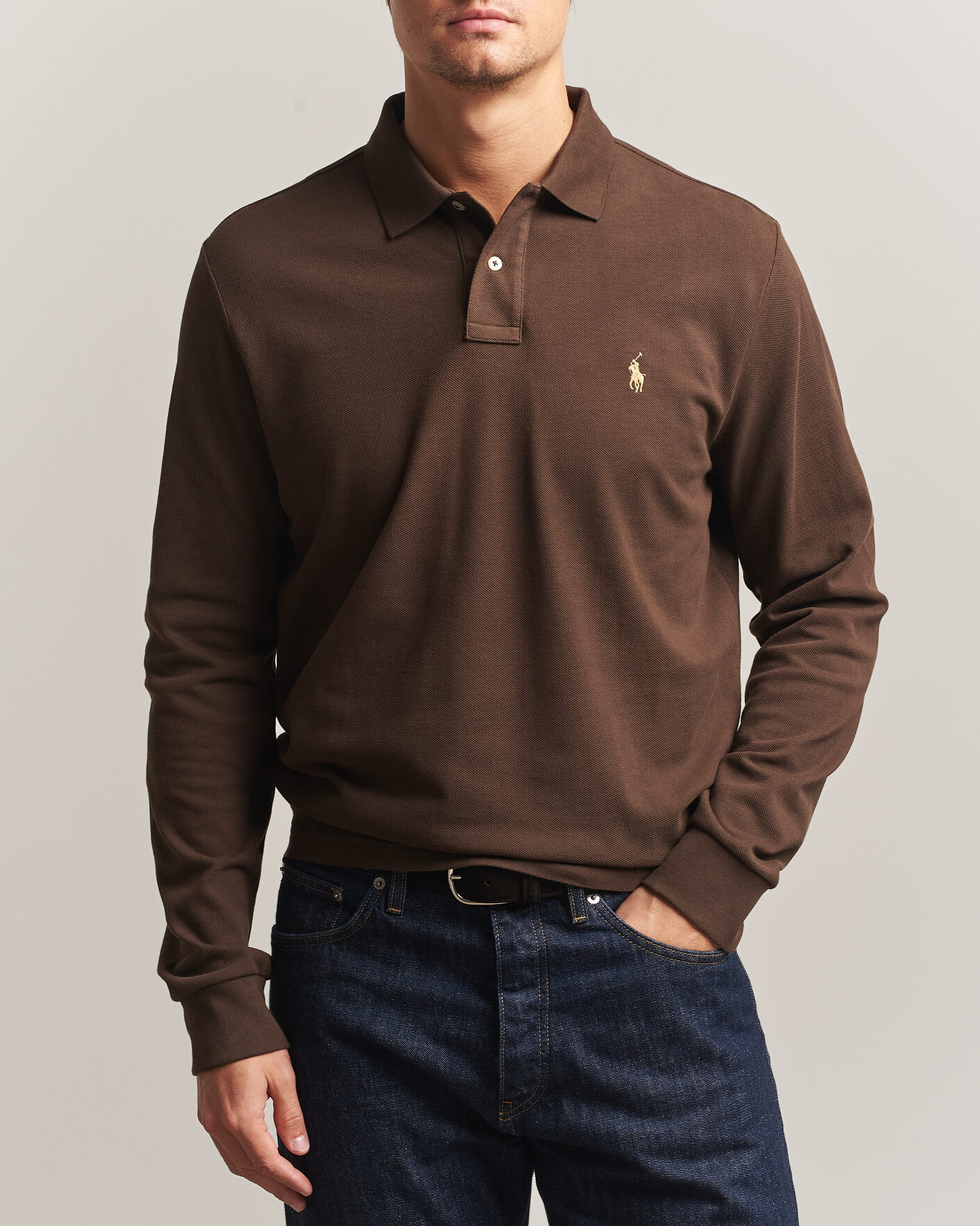 Uomini | Polo | Polo Ralph Lauren | Custom Slim Fit Long Sleeve Polo Nutmeg Brown