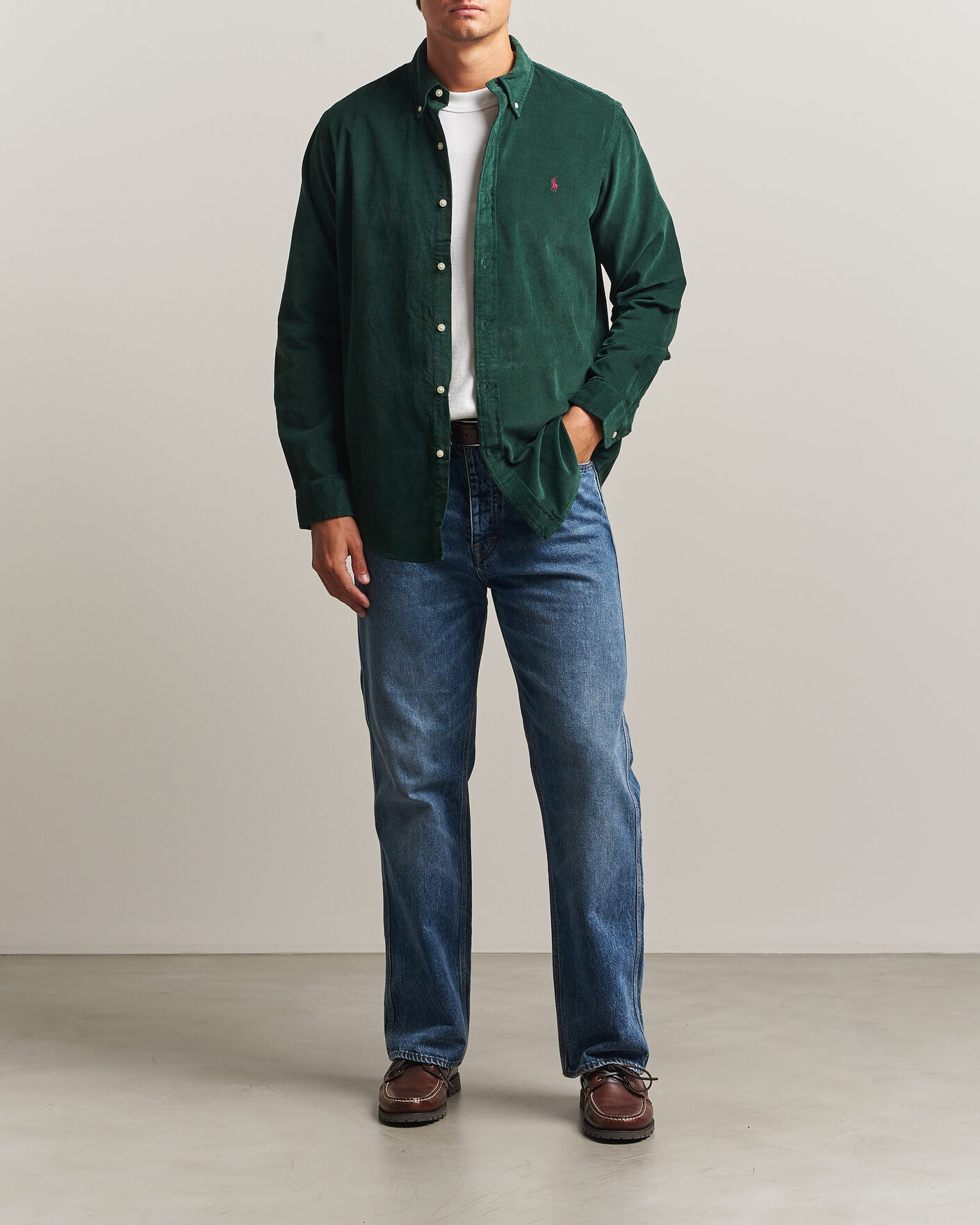 Uomini | Camicie | Polo Ralph Lauren | Custom Fit BD Corduroy Shirt Moss Agate