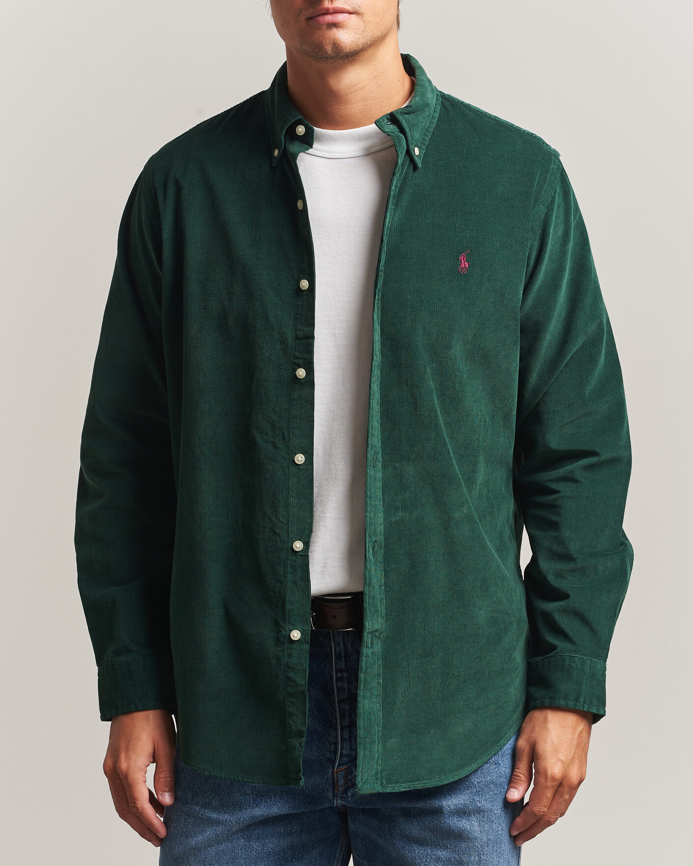 Uomini | Camicie | Polo Ralph Lauren | Custom Fit BD Corduroy Shirt Moss Agate