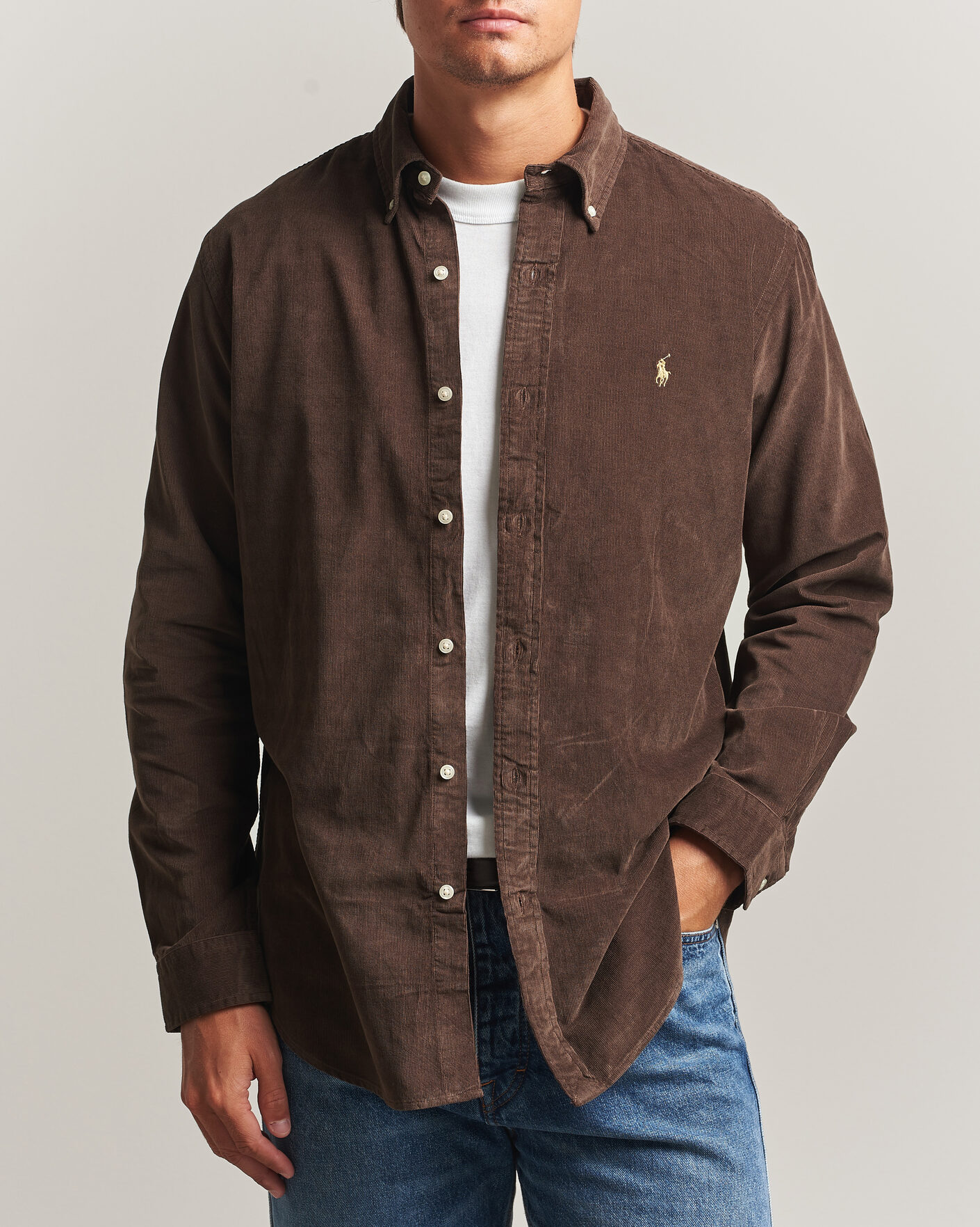 Uomini | Camicie | Polo Ralph Lauren | Custom Fit BD Corduroy Shirt Nutmeg Brown