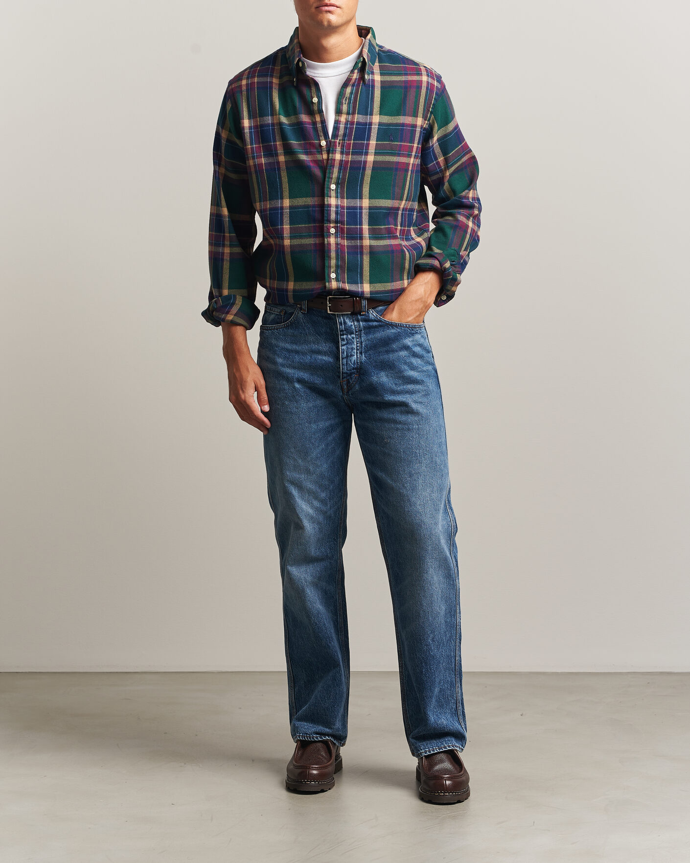 Uomini | Camicie | Polo Ralph Lauren | Custom Fit Brushed Flannel Shirt Forest Burgundy