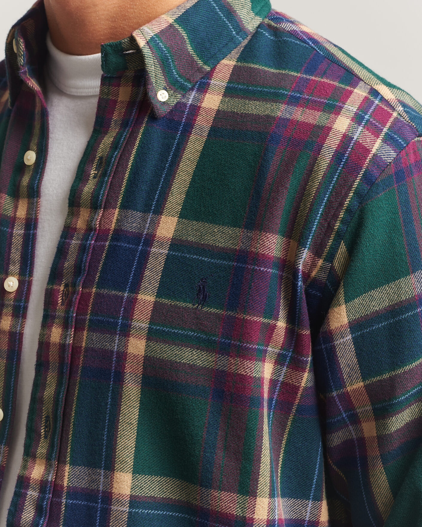 Uomini | Camicie | Polo Ralph Lauren | Custom Fit Brushed Flannel Shirt Forest Burgundy