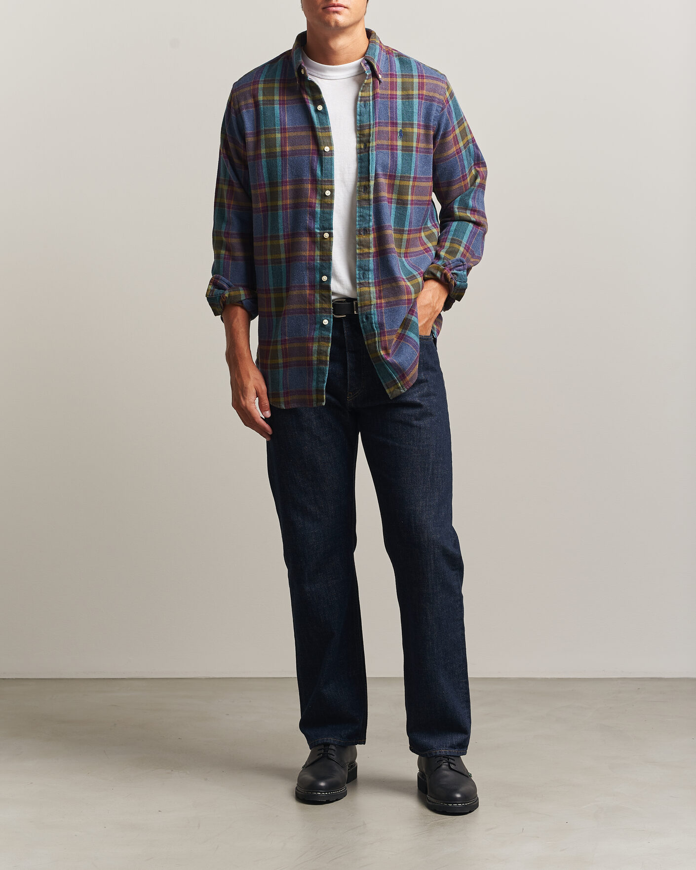 Uomini | Camicie | Polo Ralph Lauren | Custom Fit Brushed Flannel Shirt Blue Purple Heather