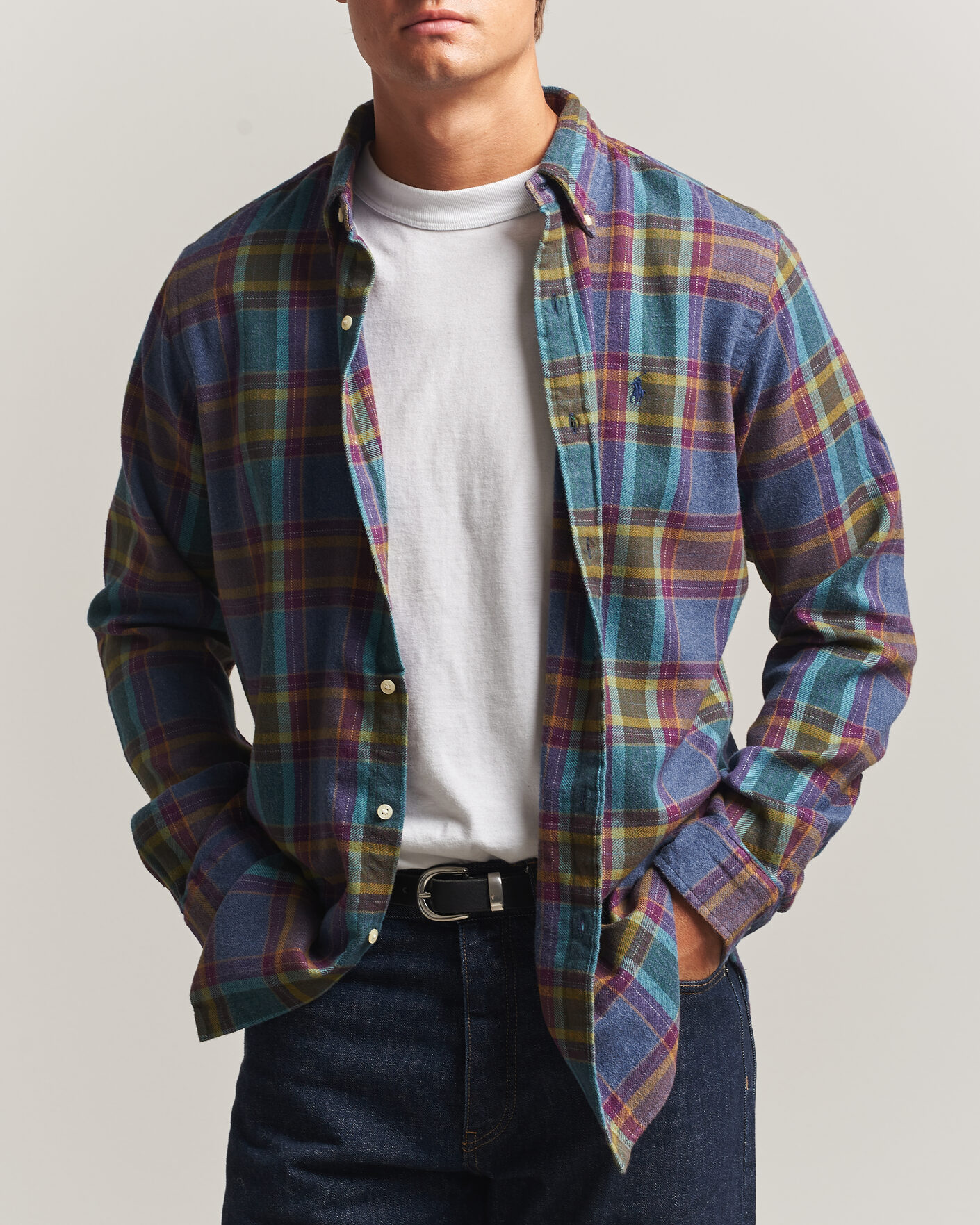 Uomini | Camicie | Polo Ralph Lauren | Custom Fit Brushed Flannel Shirt Blue Purple Heather