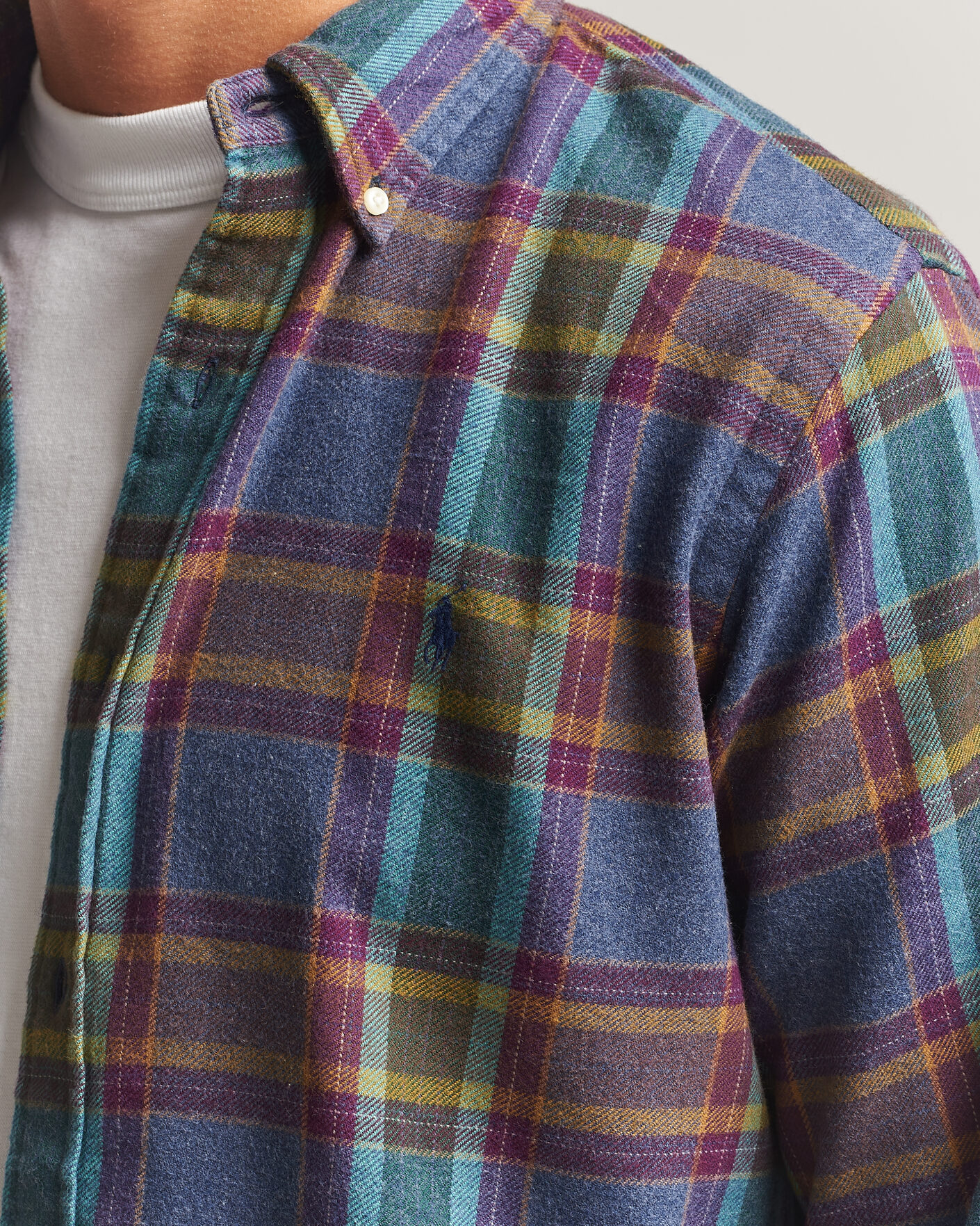Uomini | Camicie | Polo Ralph Lauren | Custom Fit Brushed Flannel Shirt Blue Purple Heather