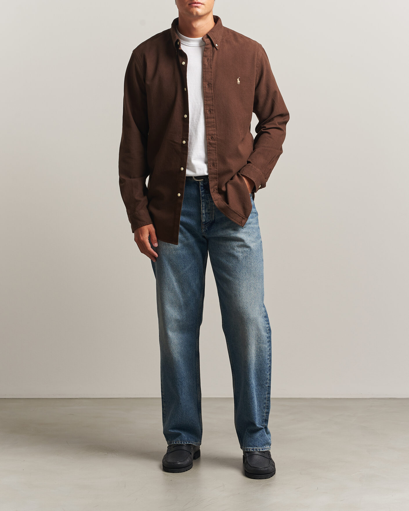 Uomini | Camicie | Polo Ralph Lauren | Custom Fit Brushed Flannel Shirt Nutmeg Brown