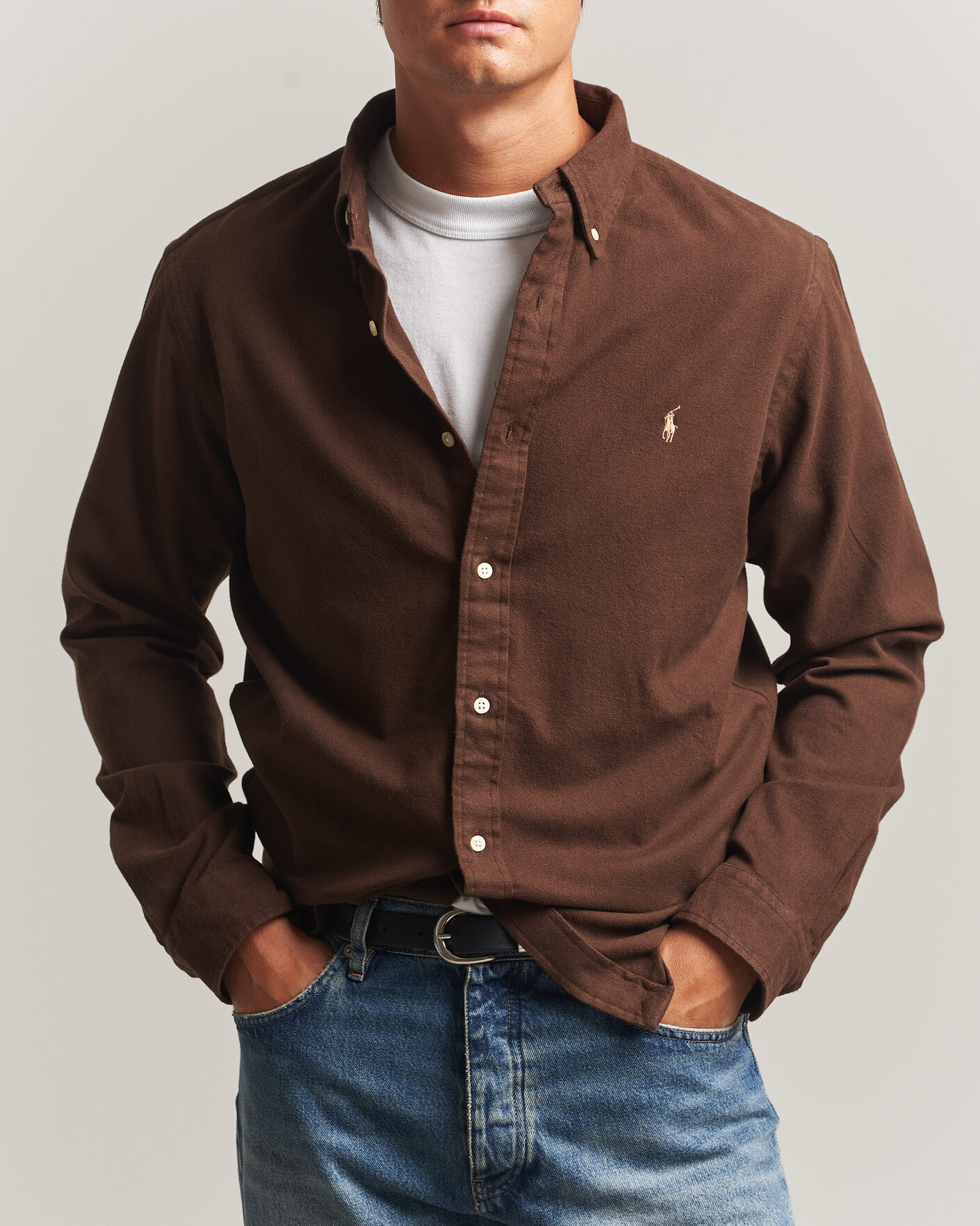 Uomini | Camicie | Polo Ralph Lauren | Custom Fit Brushed Flannel Shirt Nutmeg Brown