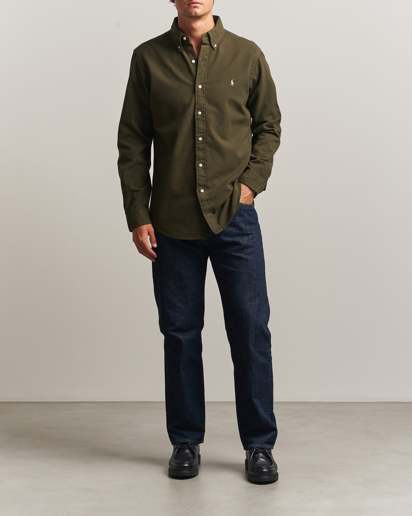 Uomini | Camicie | Polo Ralph Lauren | Custom Fit Brushed Flannel Shirt Company Olive