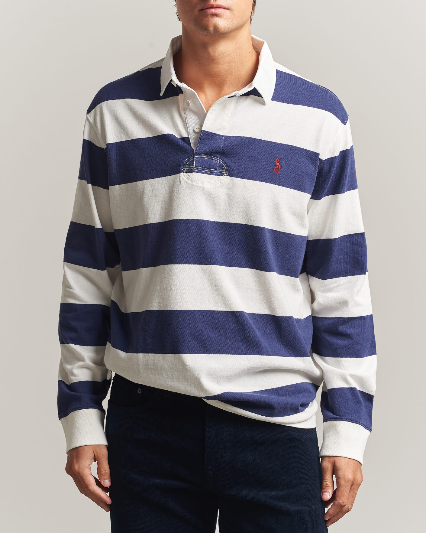Uomini | Maglieria | Polo Ralph Lauren | Striped Jersey Rugger Cream/Navy