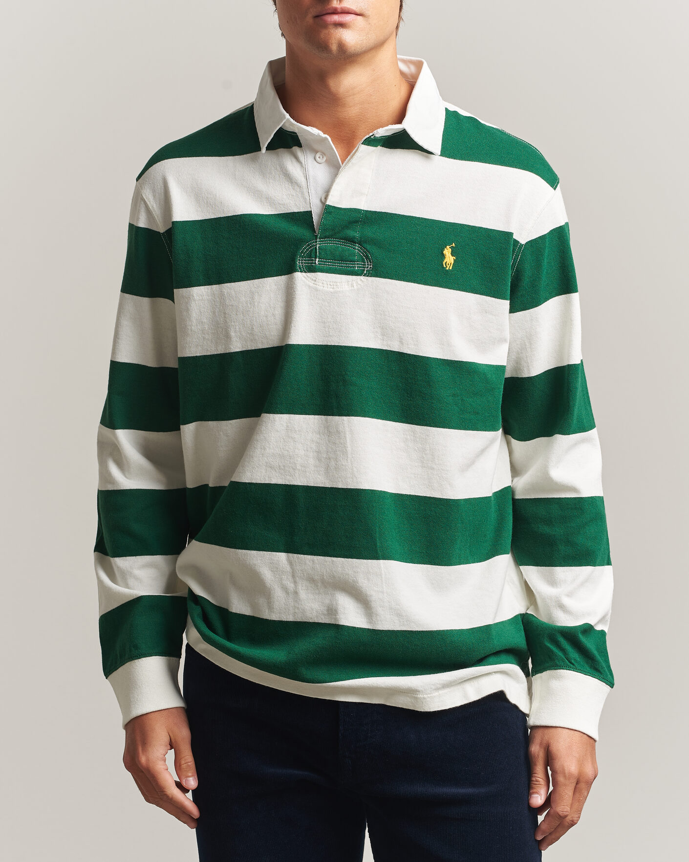 Uomini | Maglieria | Polo Ralph Lauren | Striped Jersey Rugger Cream/Forest