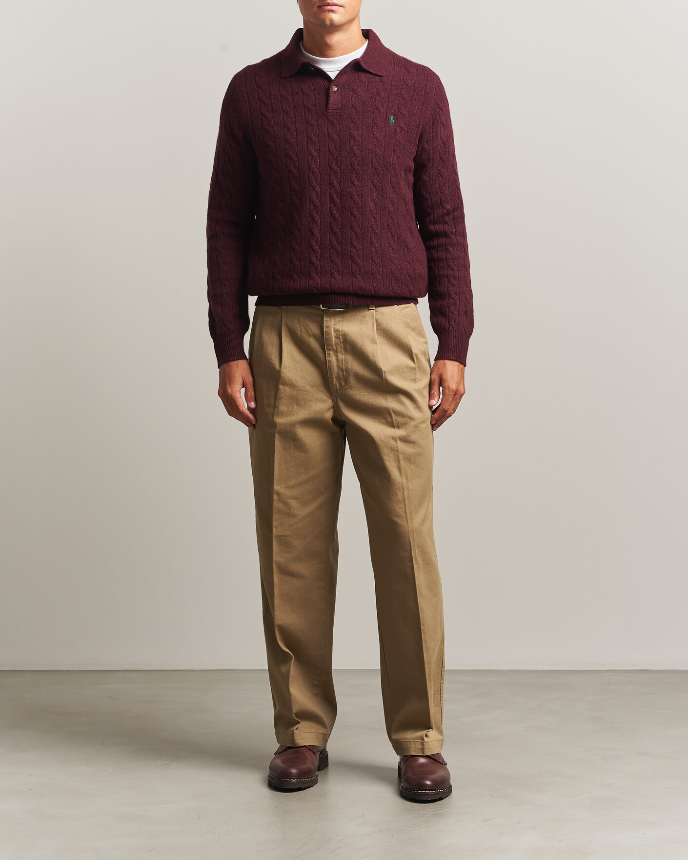 Uomini | Maglieria | Polo Ralph Lauren | Wool/Cashmere Cable Knit Polo Aged Wine Heather