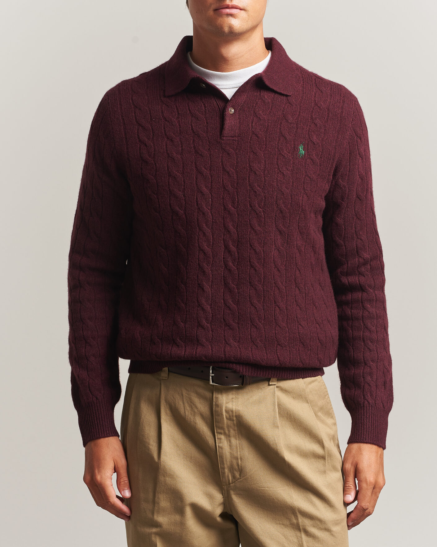 Uomini | Maglieria | Polo Ralph Lauren | Wool/Cashmere Cable Knit Polo Aged Wine Heather