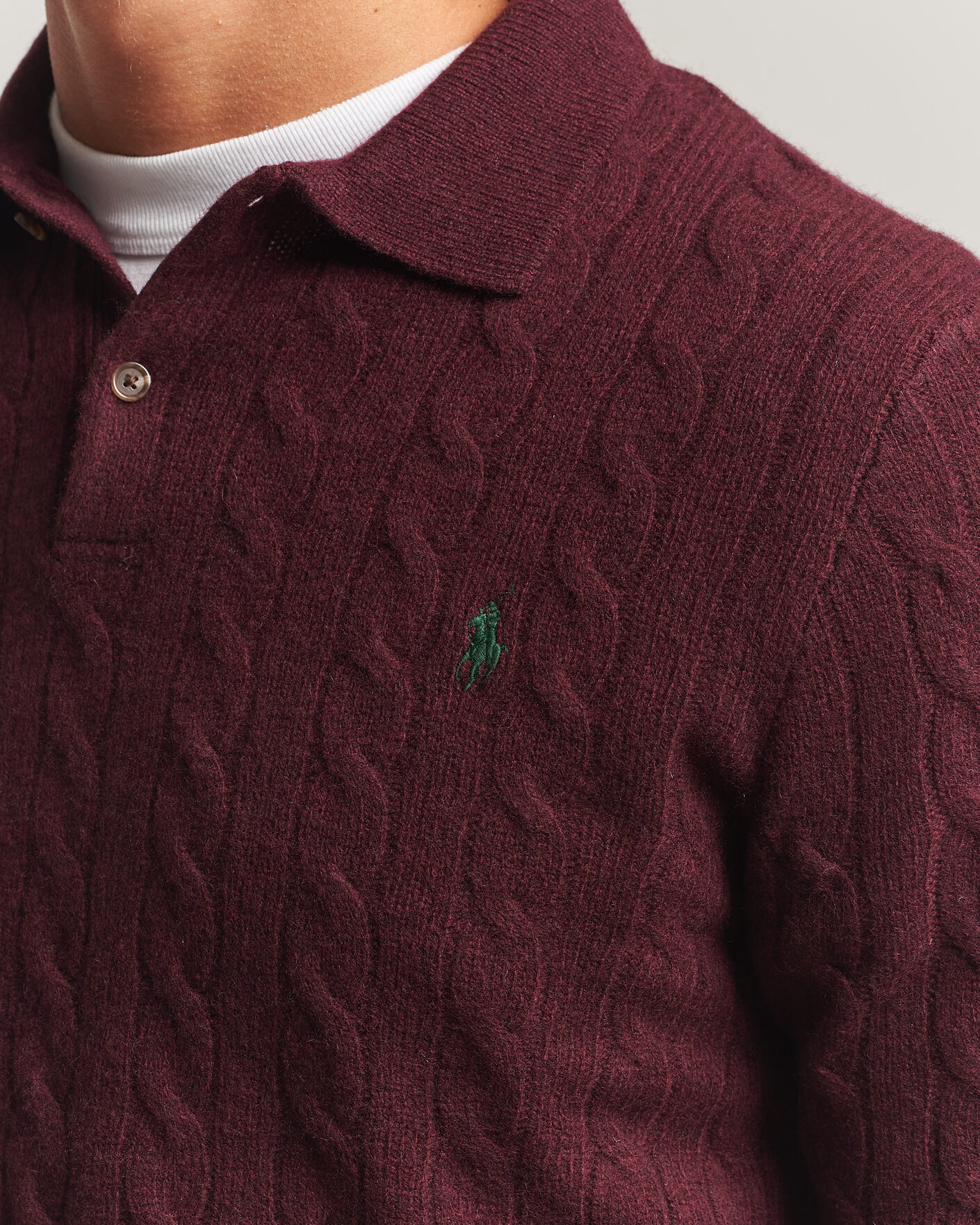 Uomini | Maglieria | Polo Ralph Lauren | Wool/Cashmere Cable Knit Polo Aged Wine Heather