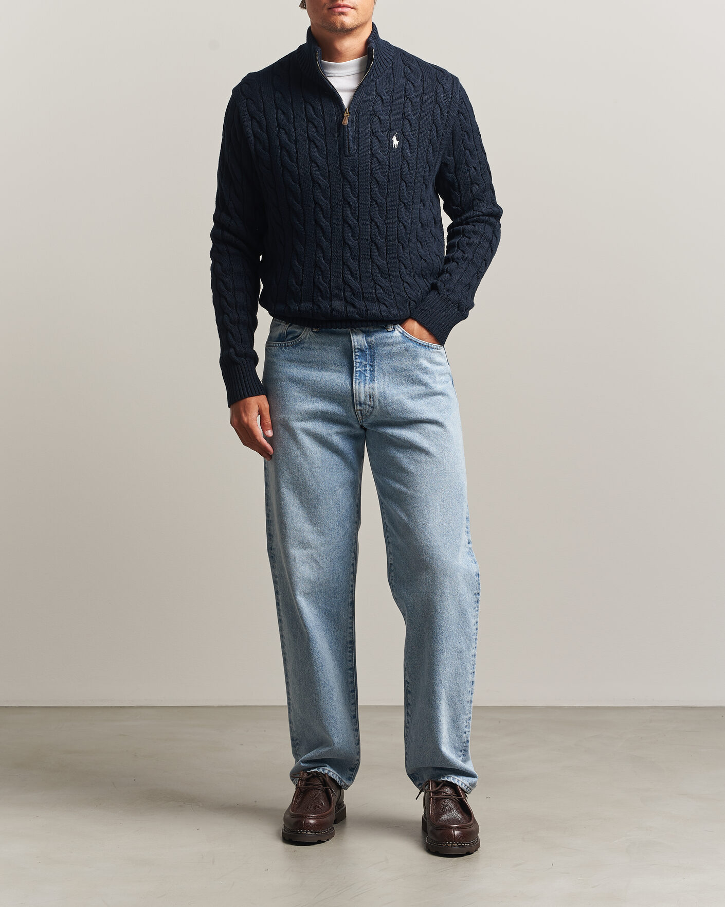 Uomini | Maglieria | Polo Ralph Lauren | Cotton Cable Half Zip Hunter Navy