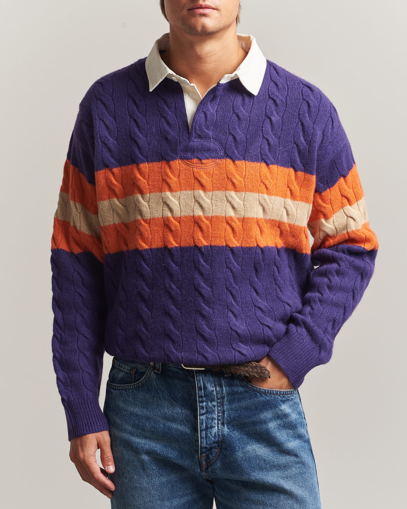 Uomini | Maglieria | Polo Ralph Lauren | Wool Blend Cable Knitted Polo Purple Combo