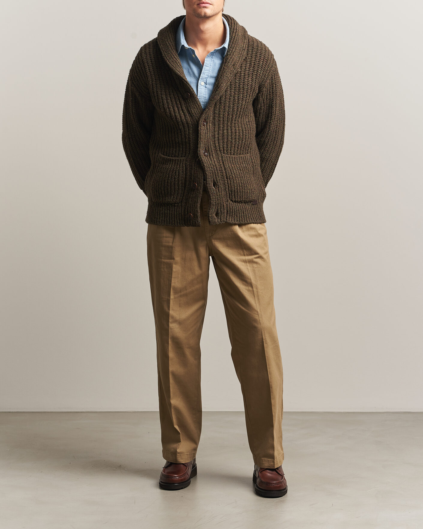 Uomini | Maglieria | Polo Ralph Lauren | Wool Blend Shawl Collar Cardigan Olive Brown Marl