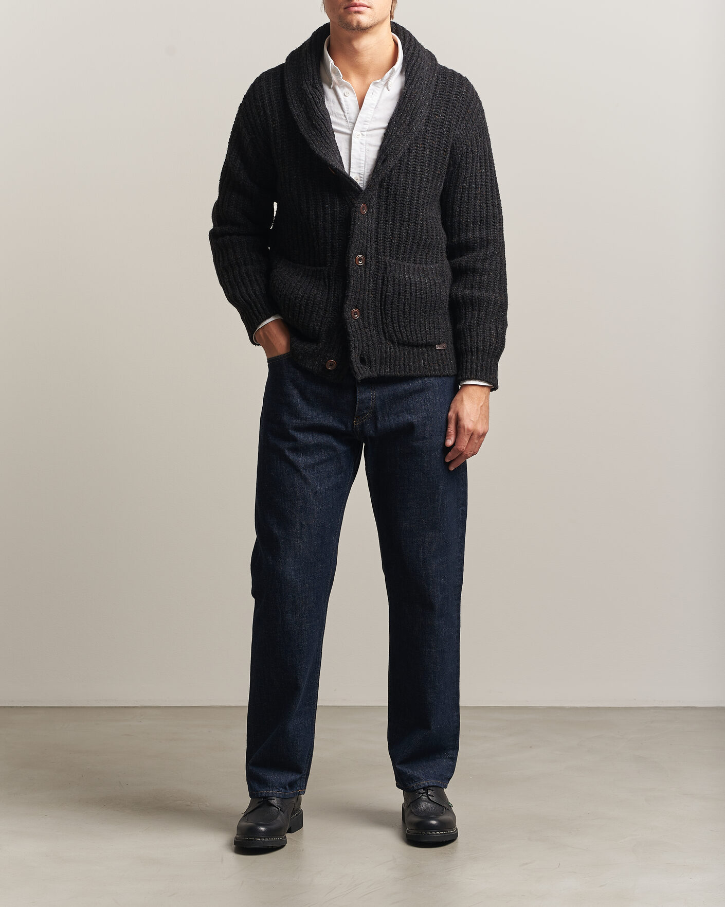 Uomini | Maglieria | Polo Ralph Lauren | Wool Blend Shawl Collar Cardigan Black Marl