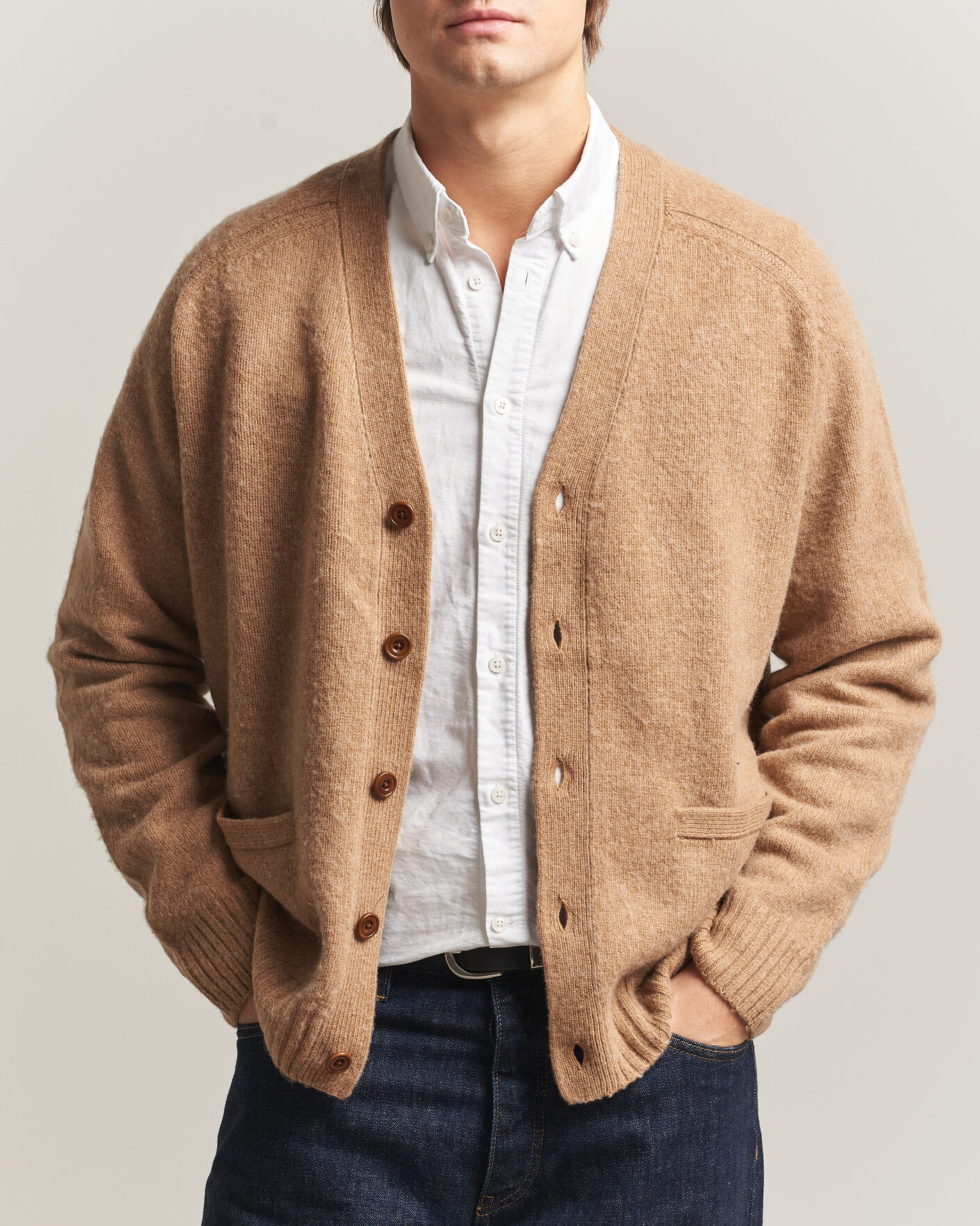 Uomini | Maglieria | Polo Ralph Lauren | Wool/Cashmere Patch Cardigan Crouton Tan Heather