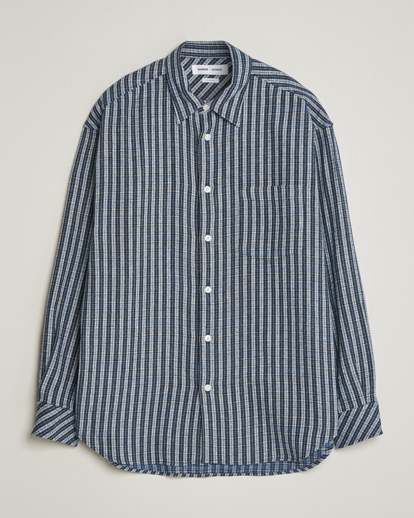 Uomini | Camicie | Samsøe Samsøe | Luan Brushed Cotton Checked Shirt Cyaneus