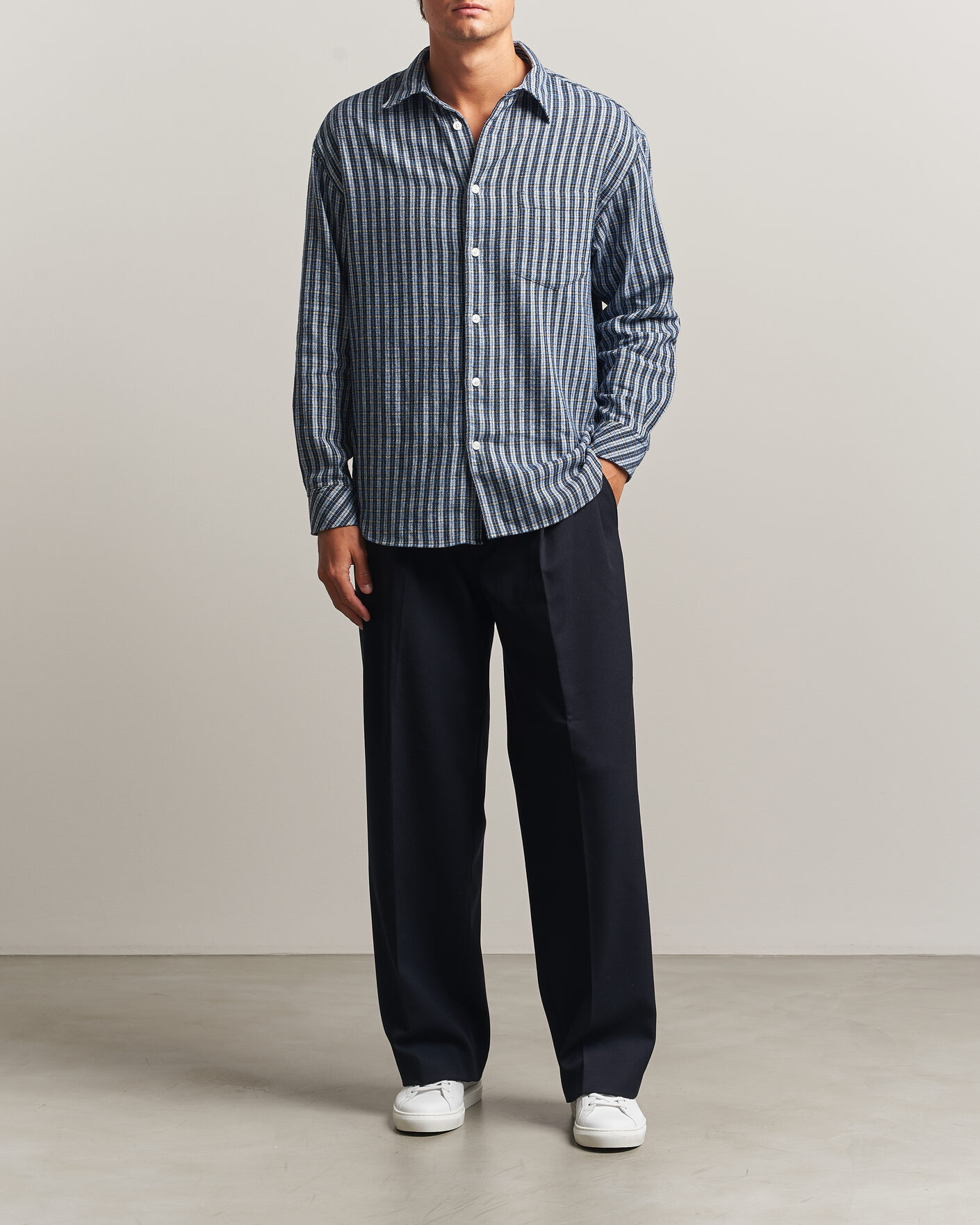 Uomini | Camicie | Samsøe Samsøe | Luan Brushed Cotton Checked Shirt Cyaneus