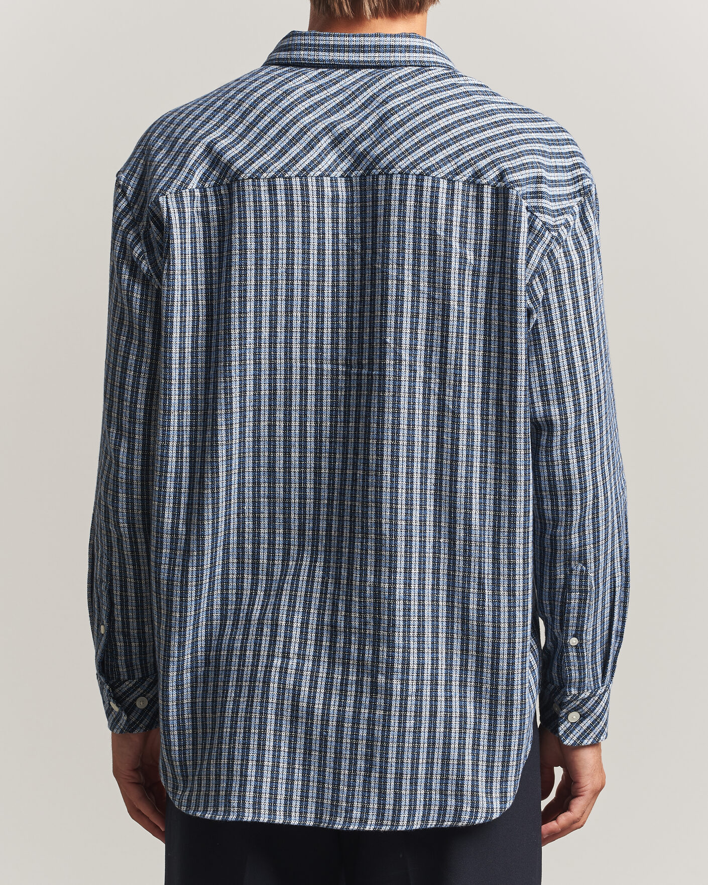 Uomini | Camicie | Samsøe Samsøe | Luan Brushed Cotton Checked Shirt Cyaneus