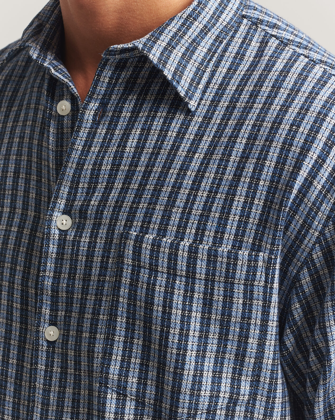 Uomini | Camicie | Samsøe Samsøe | Luan Brushed Cotton Checked Shirt Cyaneus