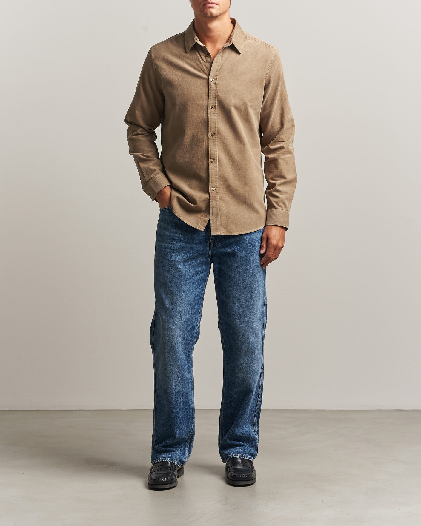 Uomini | Camicie | Samsøe Samsøe | Liam Baby Cord Shirt Lead Gray