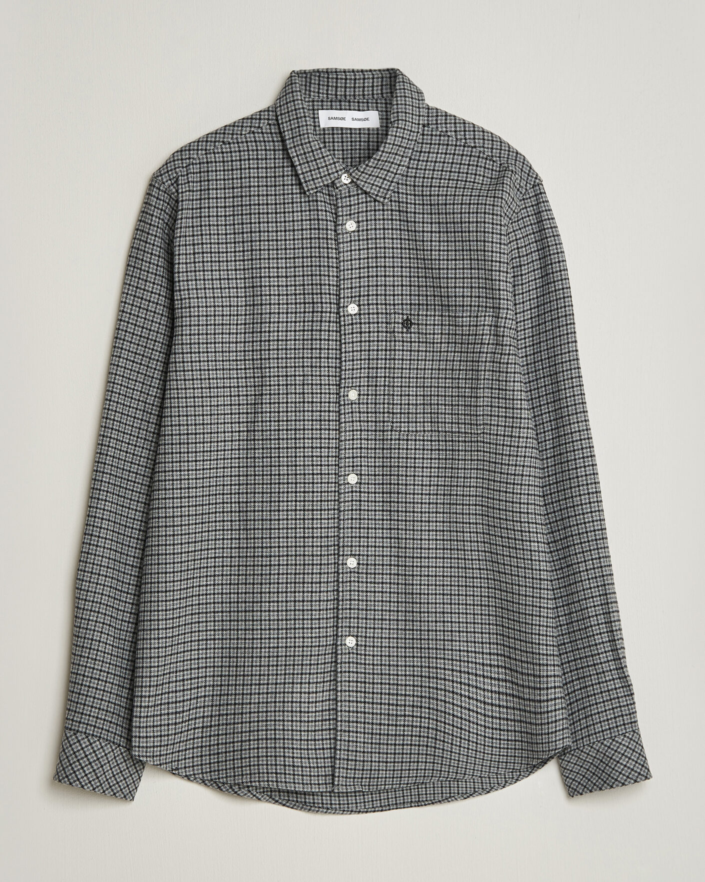 Uomini | Camicie | Samsøe Samsøe | Liam Brushed Cotton Checked Shirt Grey Melange