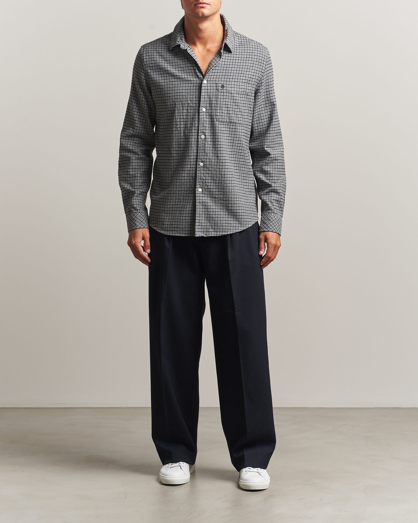 Uomini | Camicie | Samsøe Samsøe | Liam Brushed Cotton Checked Shirt Grey Melange