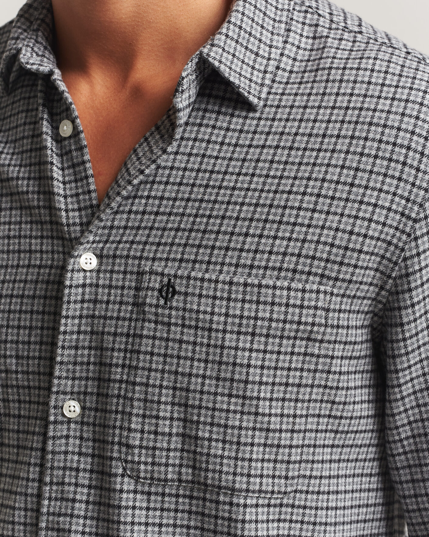 Uomini | Camicie | Samsøe Samsøe | Liam Brushed Cotton Checked Shirt Grey Melange