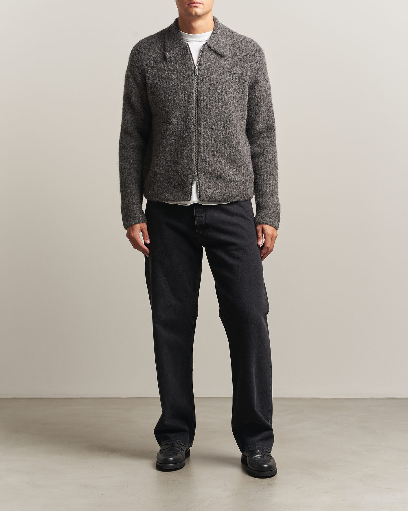 Uomini | Maglieria | Samsøe Samsøe | Job Alpaca Knitted Full Zip Dark Grey Melange