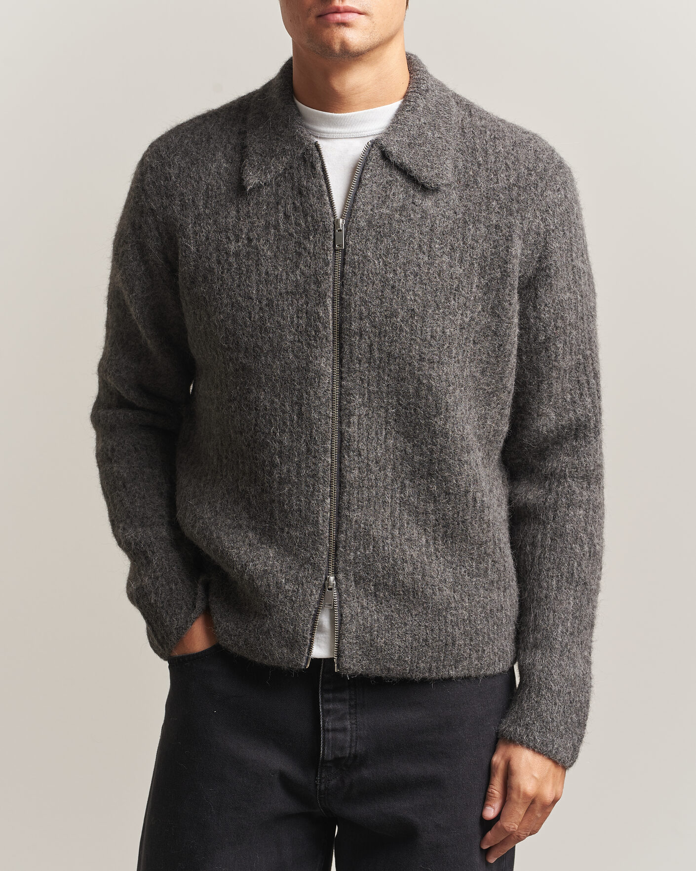 Uomini | Maglieria | Samsøe Samsøe | Job Alpaca Knitted Full Zip Dark Grey Melange