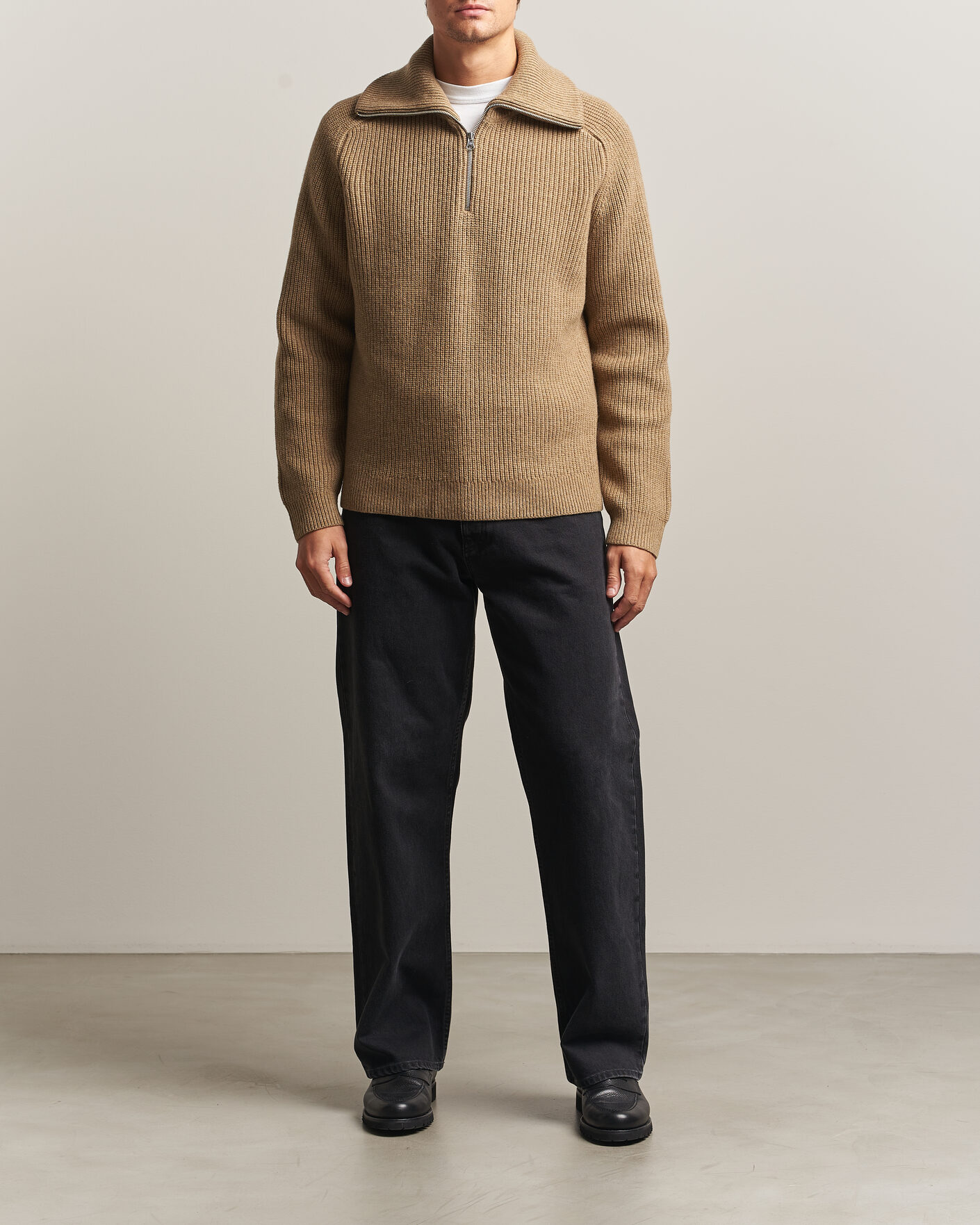 Uomini | Maglieria | Samsøe Samsøe | Rick Wool Heavy Knitted Half Zip Lead Gray