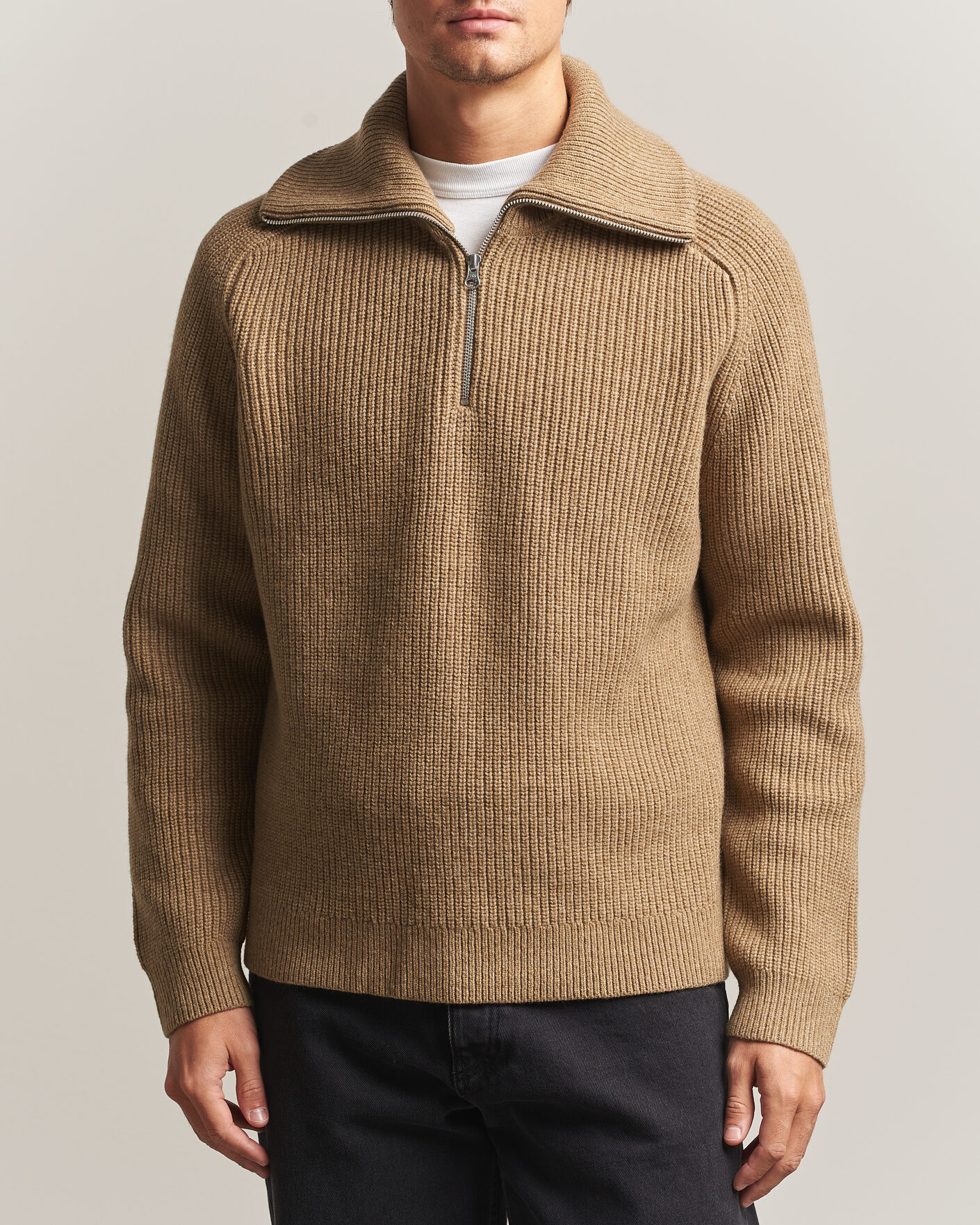 Uomini | Maglieria | Samsøe Samsøe | Rick Wool Heavy Knitted Half Zip Lead Gray