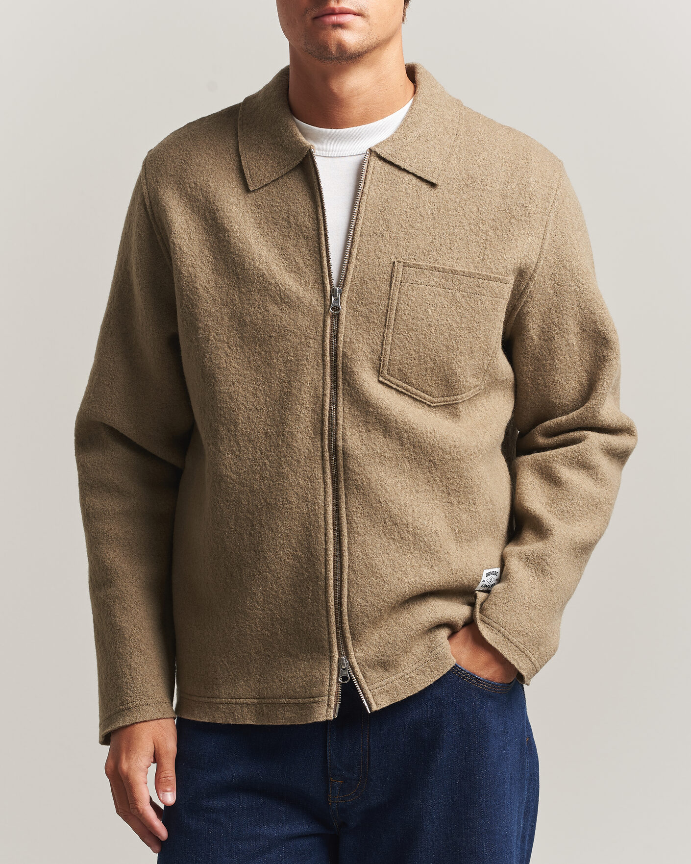 Uomini | Maglieria | Samsøe Samsøe | Hannes Boiled Wool Full Zip Lead Gray