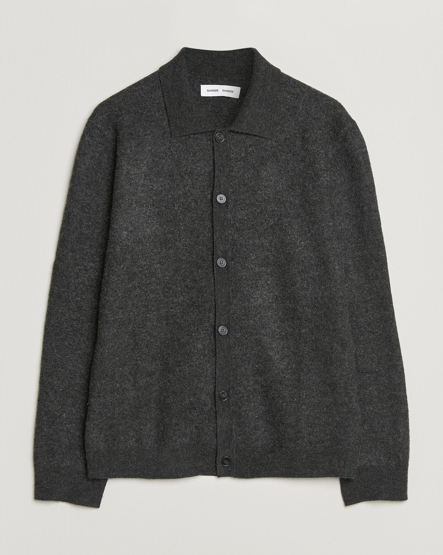 Uomini | Maglieria | Samsøe Samsøe | Richard Wool Knitted Cardigan Dark Grey Melange