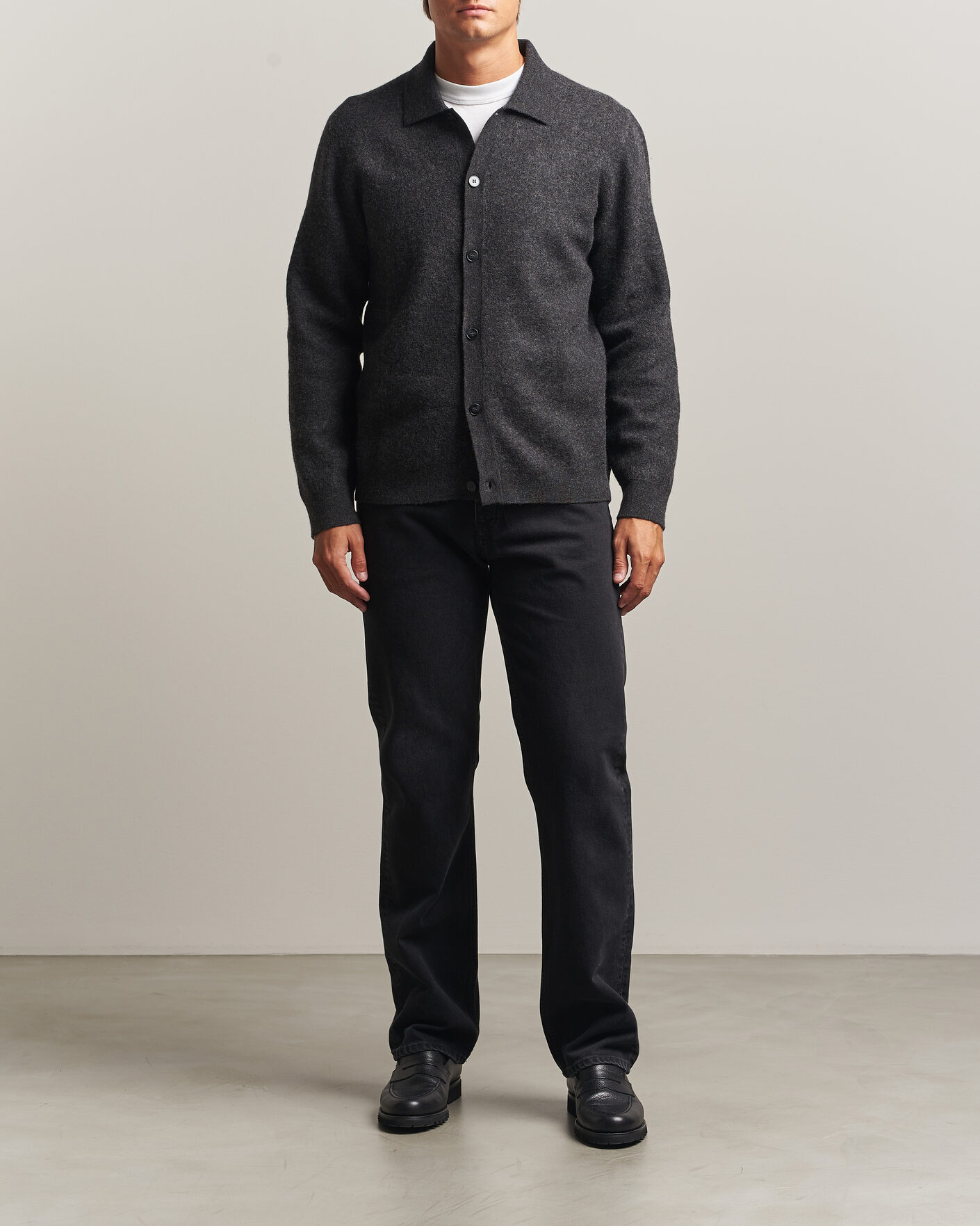 Uomini | Maglieria | Samsøe Samsøe | Richard Wool Knitted Cardigan Dark Grey Melange