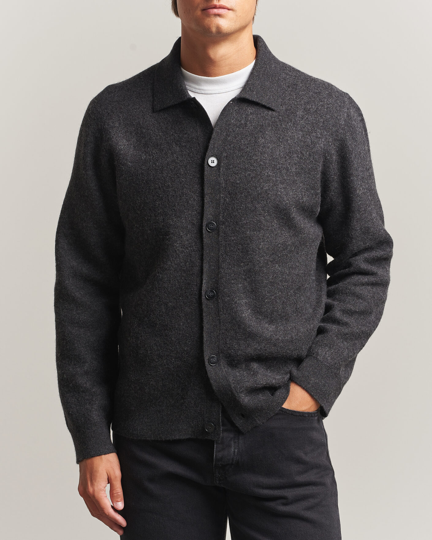Uomini | Maglieria | Samsøe Samsøe | Richard Wool Knitted Cardigan Dark Grey Melange