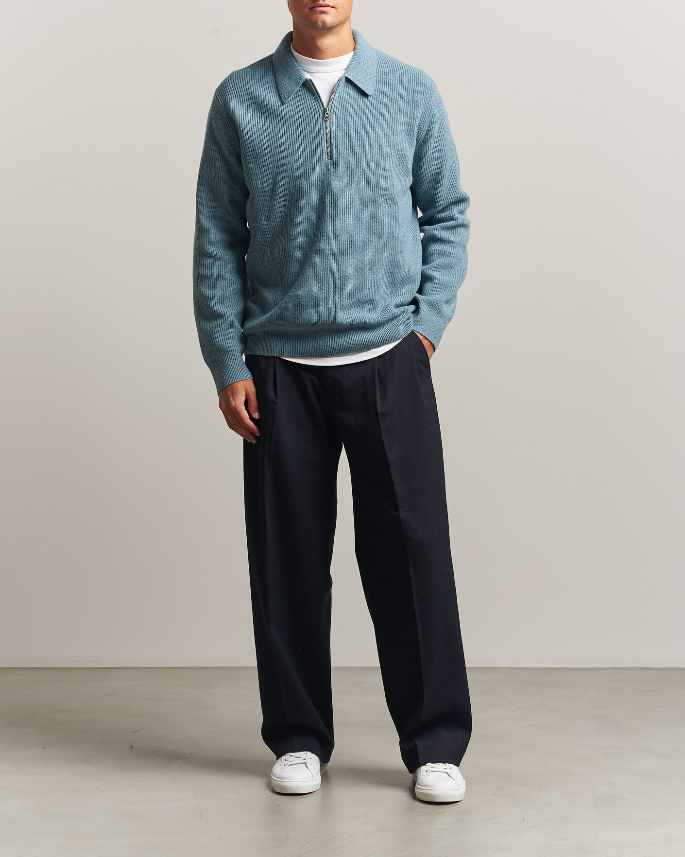 Uomini | Maglieria | Samsøe Samsøe | Isak Knitted Half Zip Polo Stormy Sea