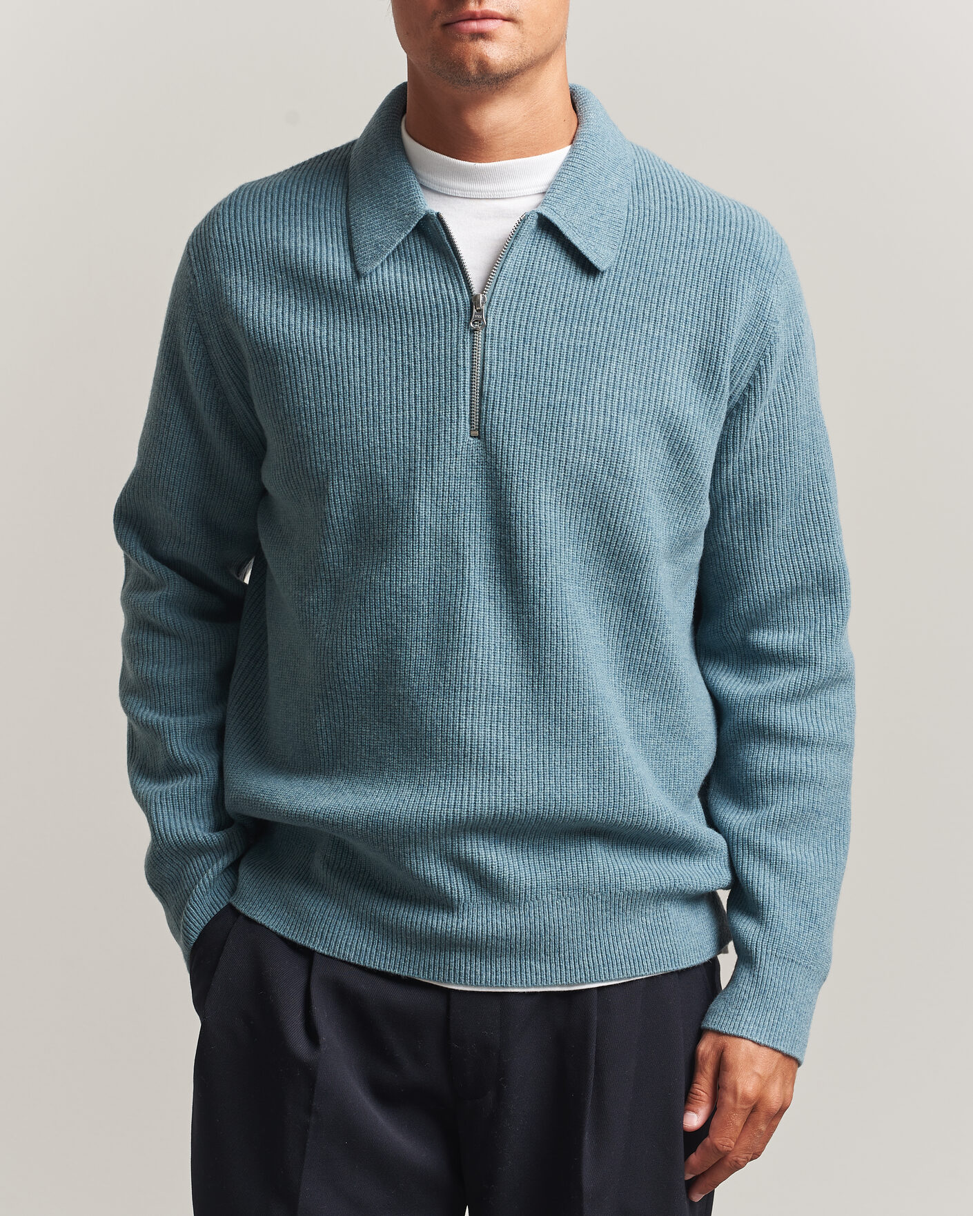 Uomini | Maglieria | Samsøe Samsøe | Isak Knitted Half Zip Polo Stormy Sea