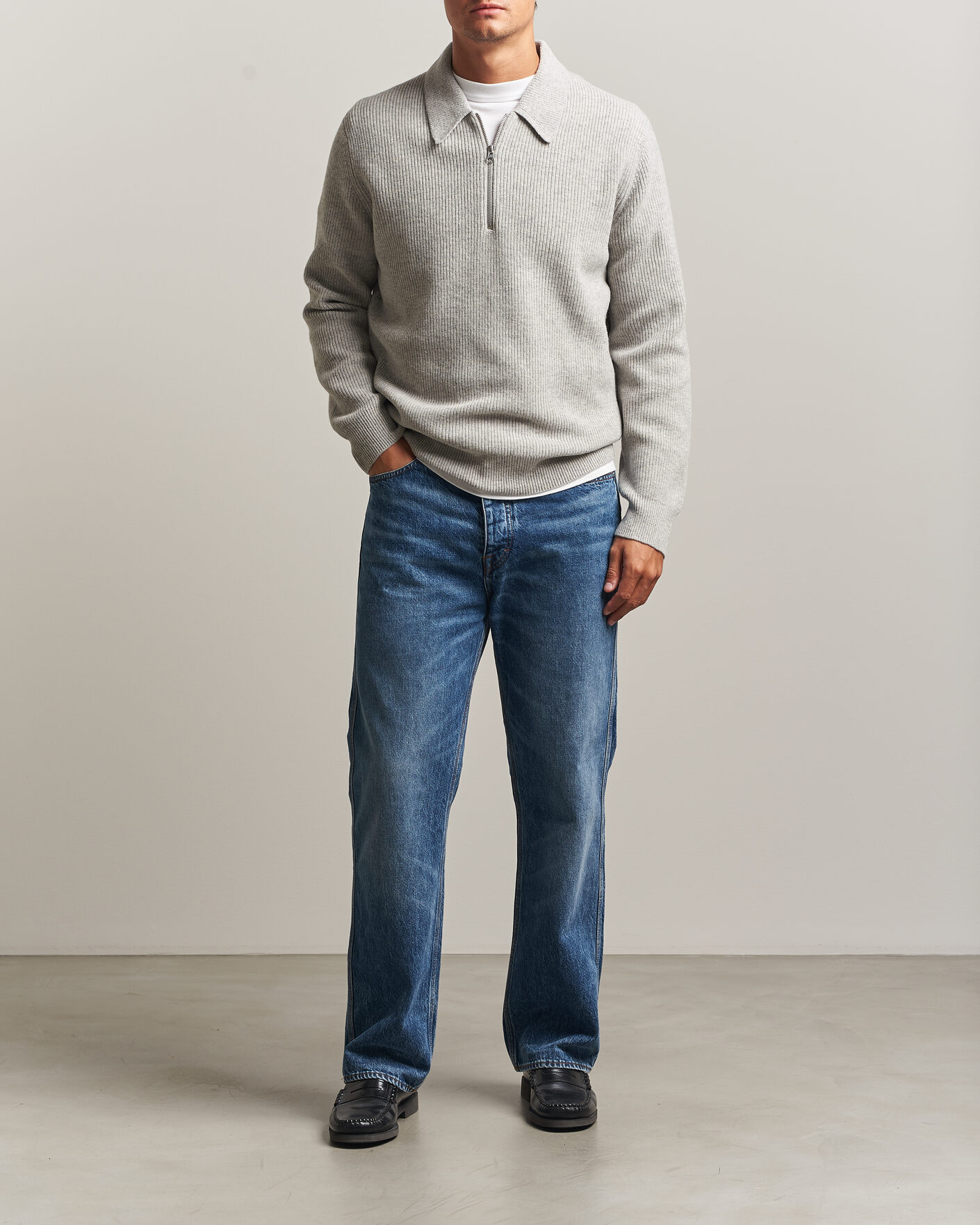 Uomini | Maglieria | Samsøe Samsøe | Isak Knitted Half Zip Polo Grey Melange