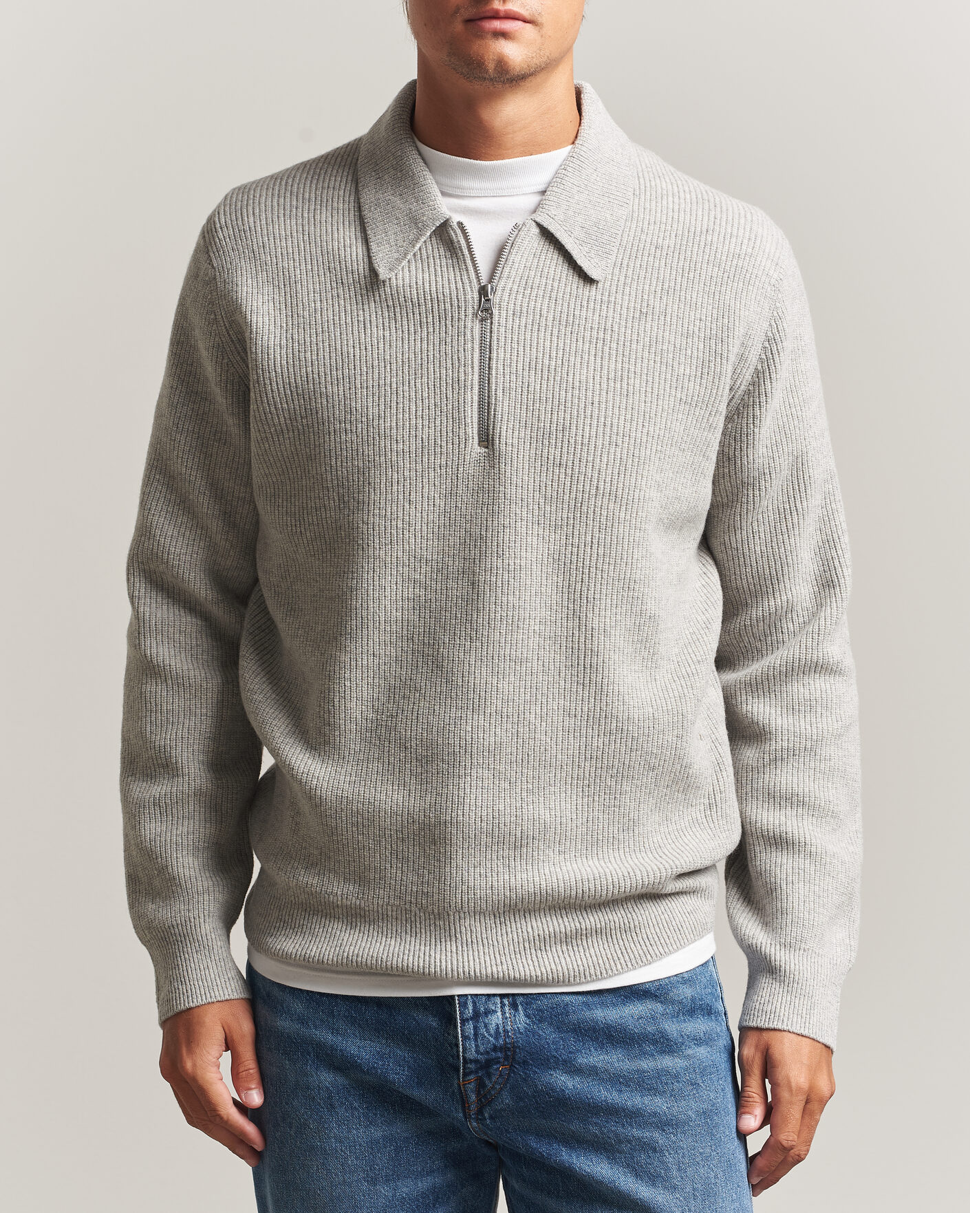 Uomini | Maglieria | Samsøe Samsøe | Isak Knitted Half Zip Polo Grey Melange