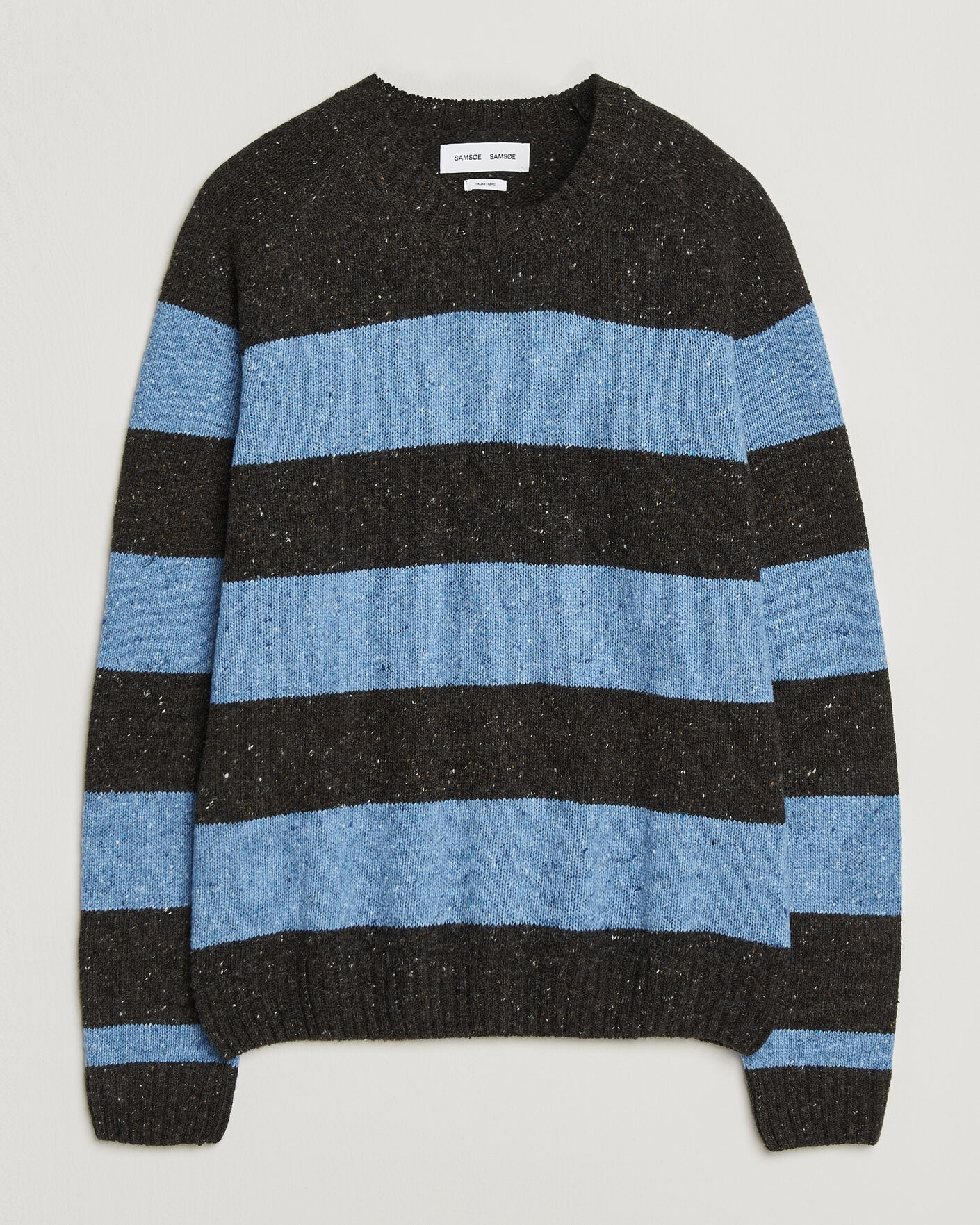 Uomini | Maglieria | Samsøe Samsøe | Nate Donegal Wool Knitted Striped Sweater Brown/Blue