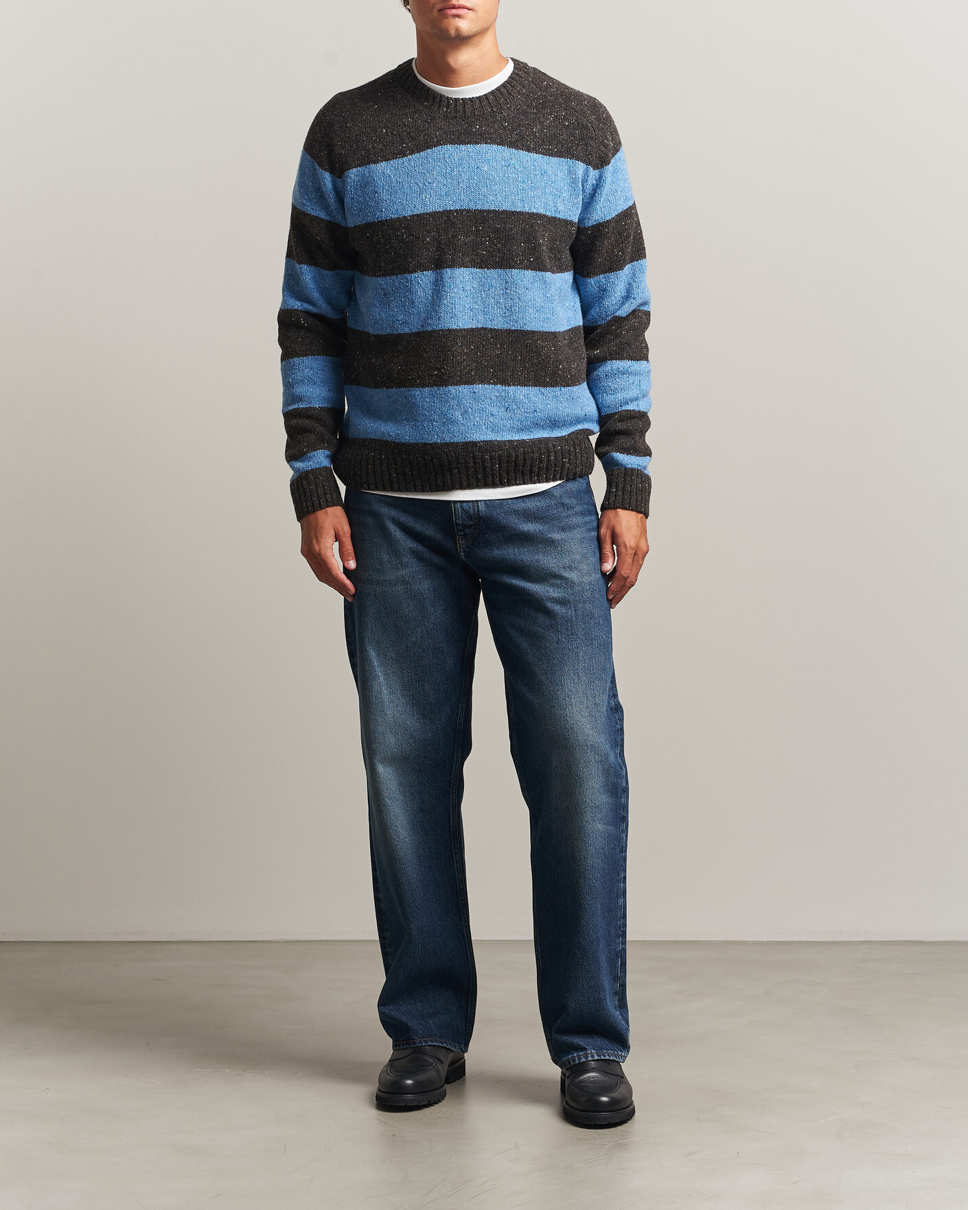 Uomini | Maglieria | Samsøe Samsøe | Nate Donegal Wool Knitted Striped Sweater Brown/Blue