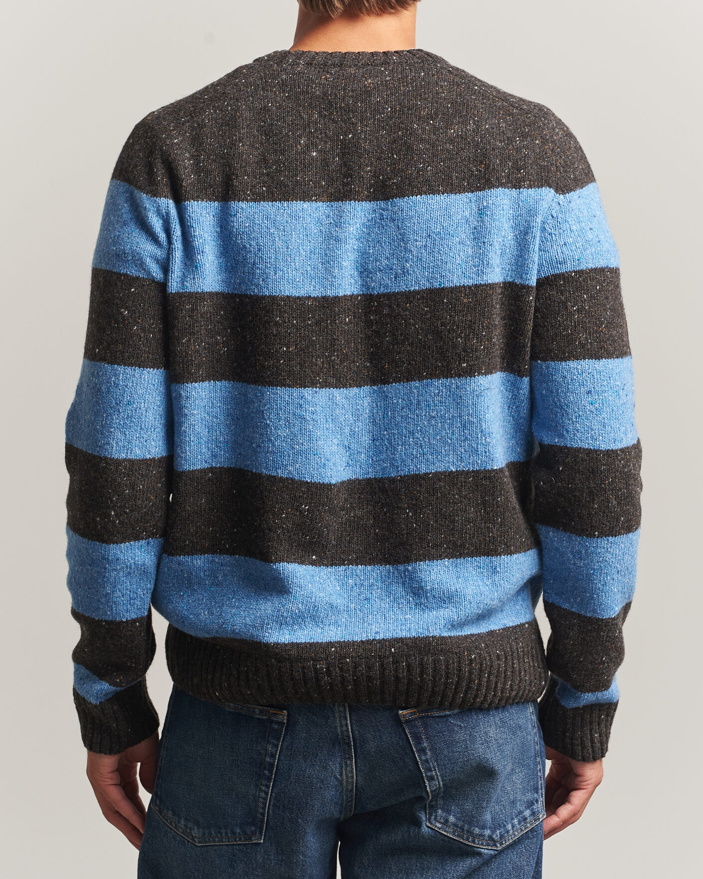 Uomini | Maglieria | Samsøe Samsøe | Nate Donegal Wool Knitted Striped Sweater Brown/Blue