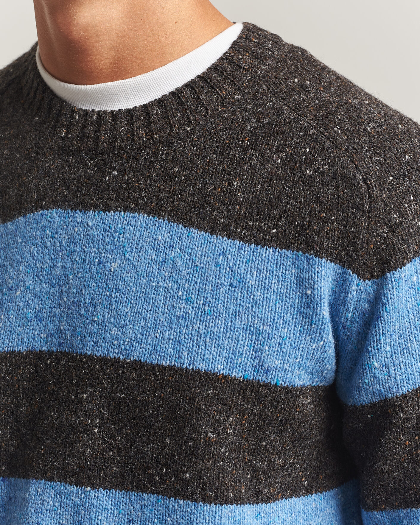 Uomini | Maglieria | Samsøe Samsøe | Nate Donegal Wool Knitted Striped Sweater Brown/Blue
