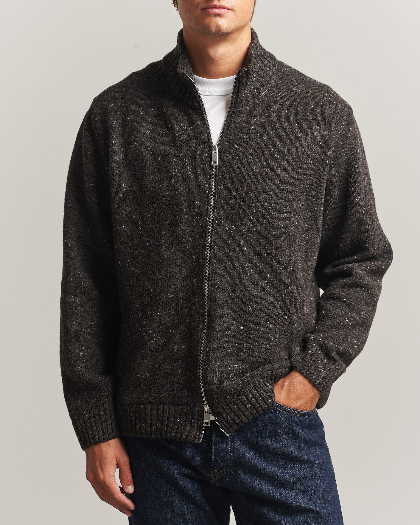 Uomini | Maglieria | Samsøe Samsøe | Nate Donegal Wool Knitted Full Zip Delicioso