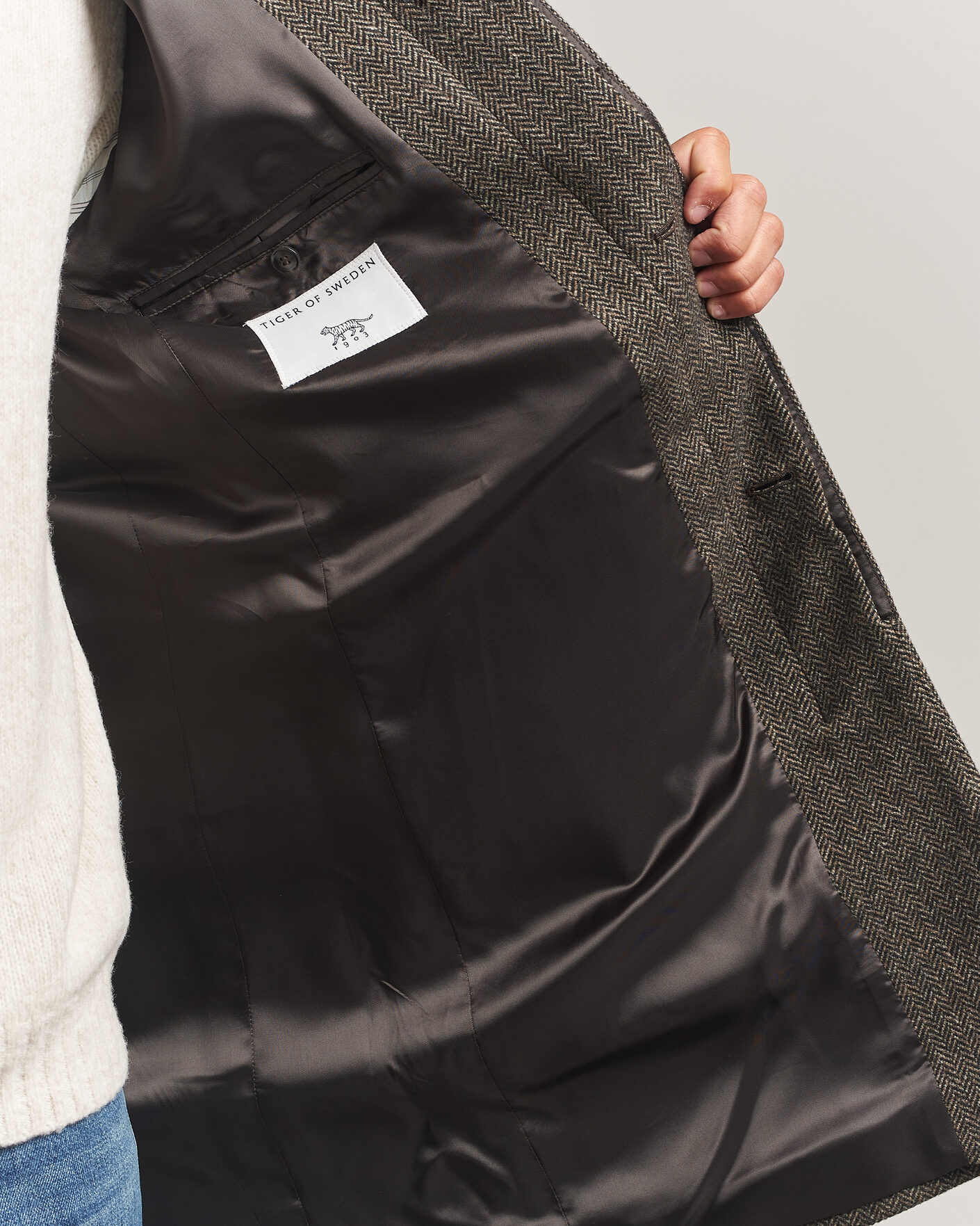 Uomini | Giacche | Tiger of Sweden | Aleric Wool Herringbone Coat Brown